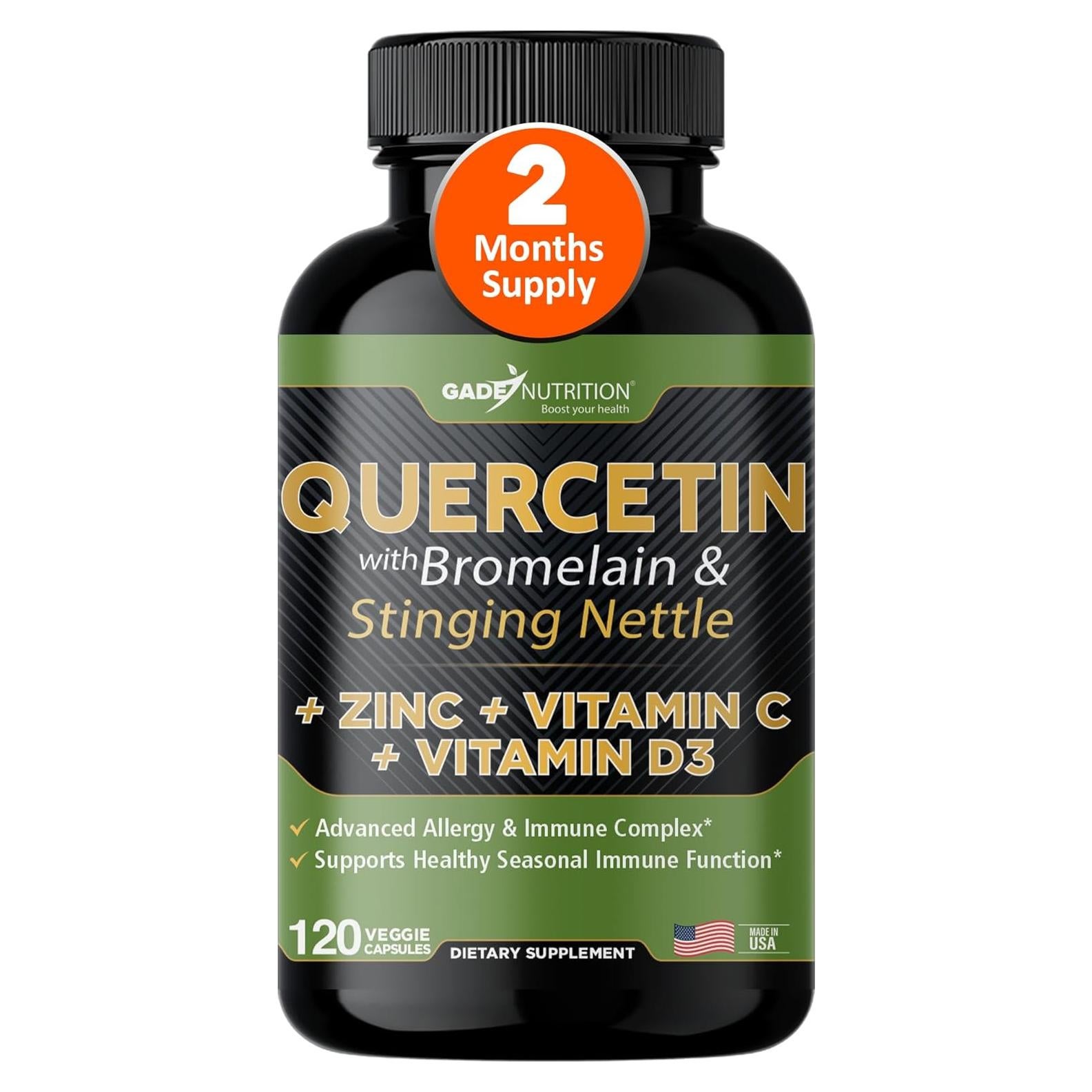 Quercetina 500mg con Vitamina C, D3 y Zinc - 120 Cápsulas