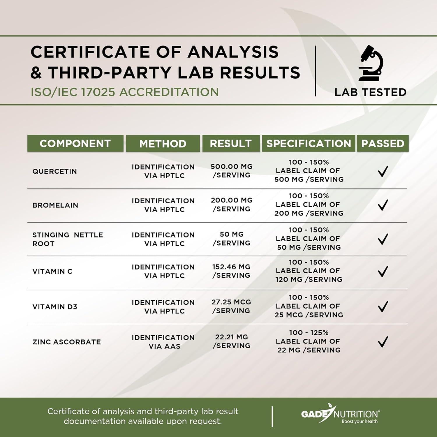 Quercetina 500mg con Vitamina C, D3 y Zinc - 120 Cápsulas