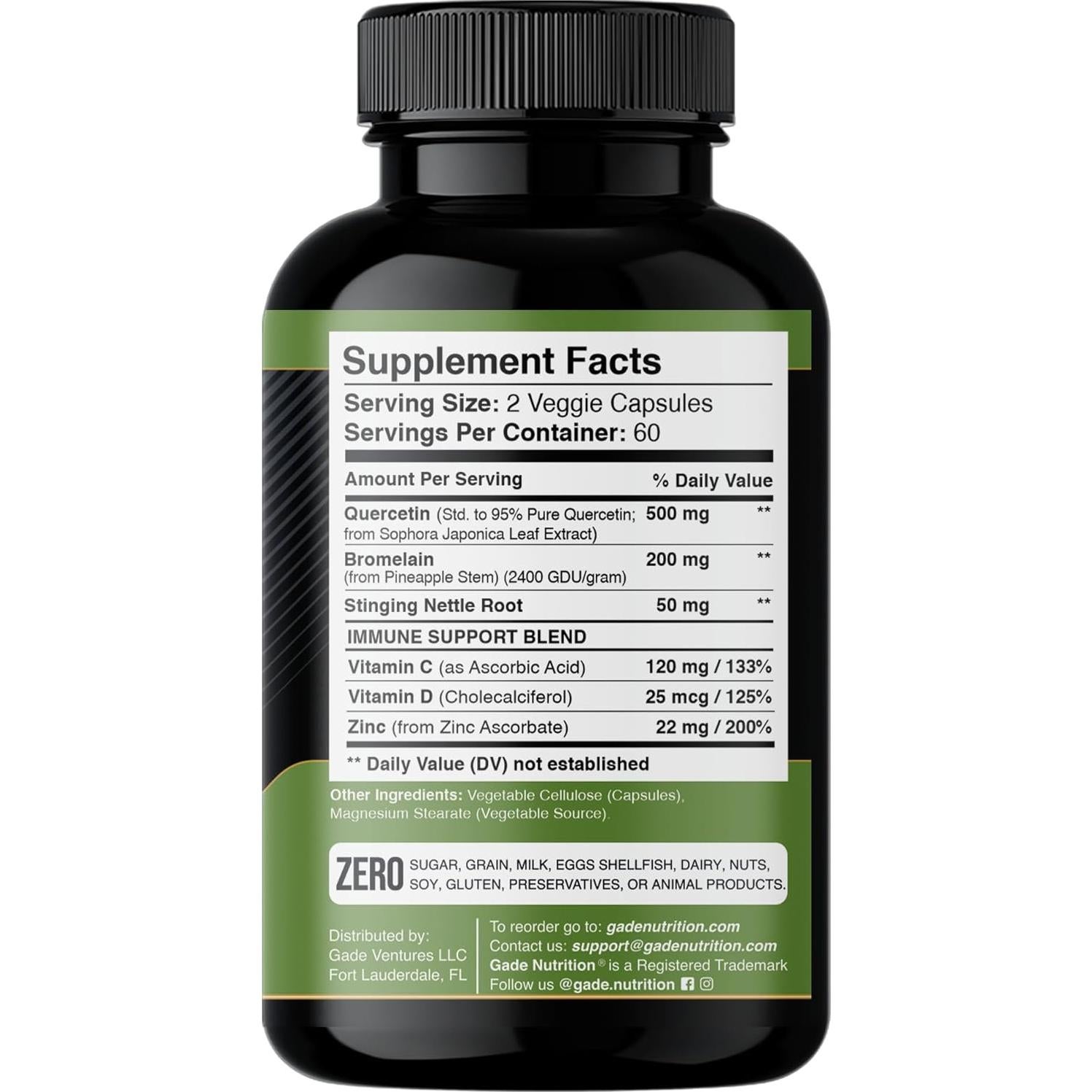 Quercetina 500mg con Vitamina C, D3 y Zinc - 120 Cápsulas