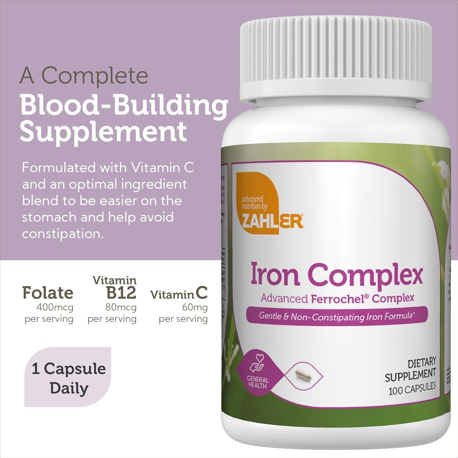 Suplemento de Hierro Zahler 100 Cápsulas con Vitamina C