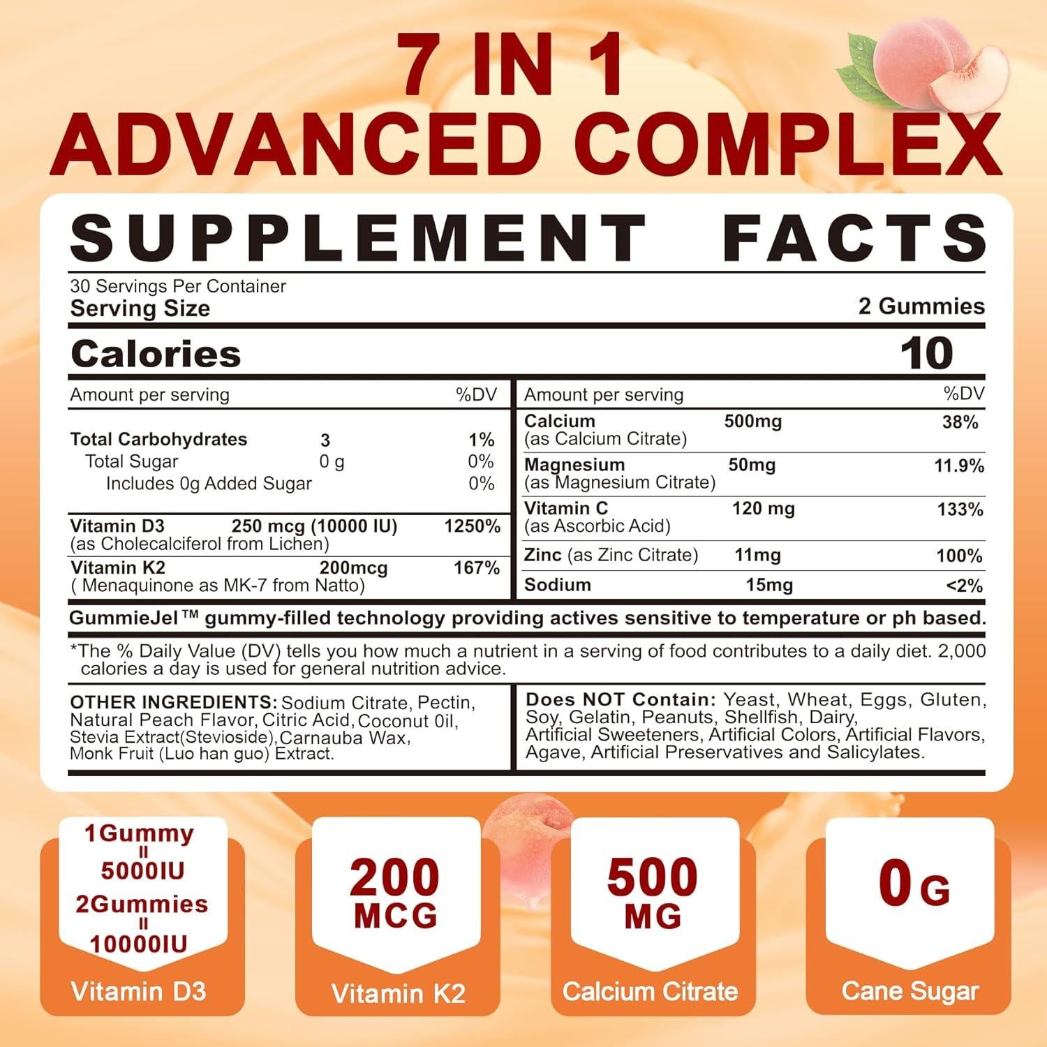 Gomitas Veganas de Vitamina D3 K2 10,000 UI + Calcio 500mg