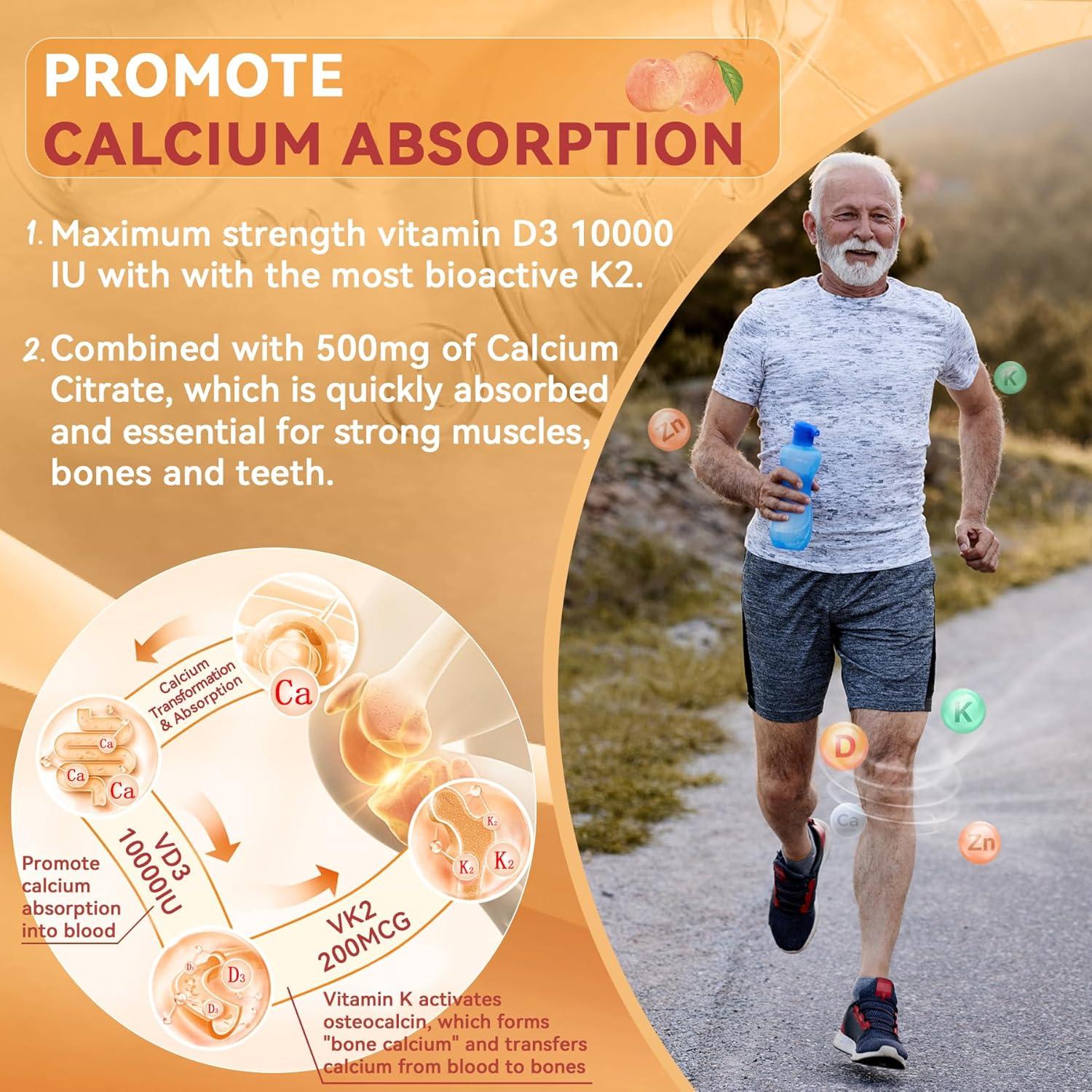 Gomitas Veganas de Vitamina D3 K2 10,000 UI + Calcio 500mg