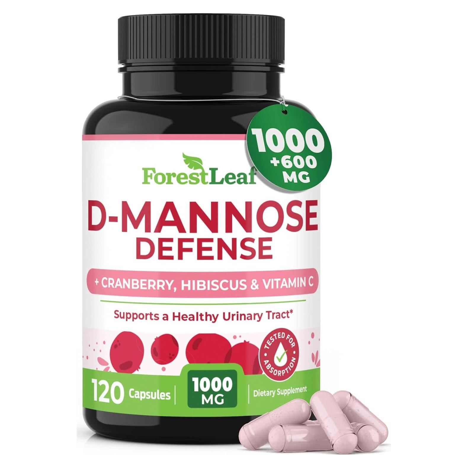Cápsulas de D-Mannose 1000mg ForestLeaf - Salud Urinaria 120 Unidades