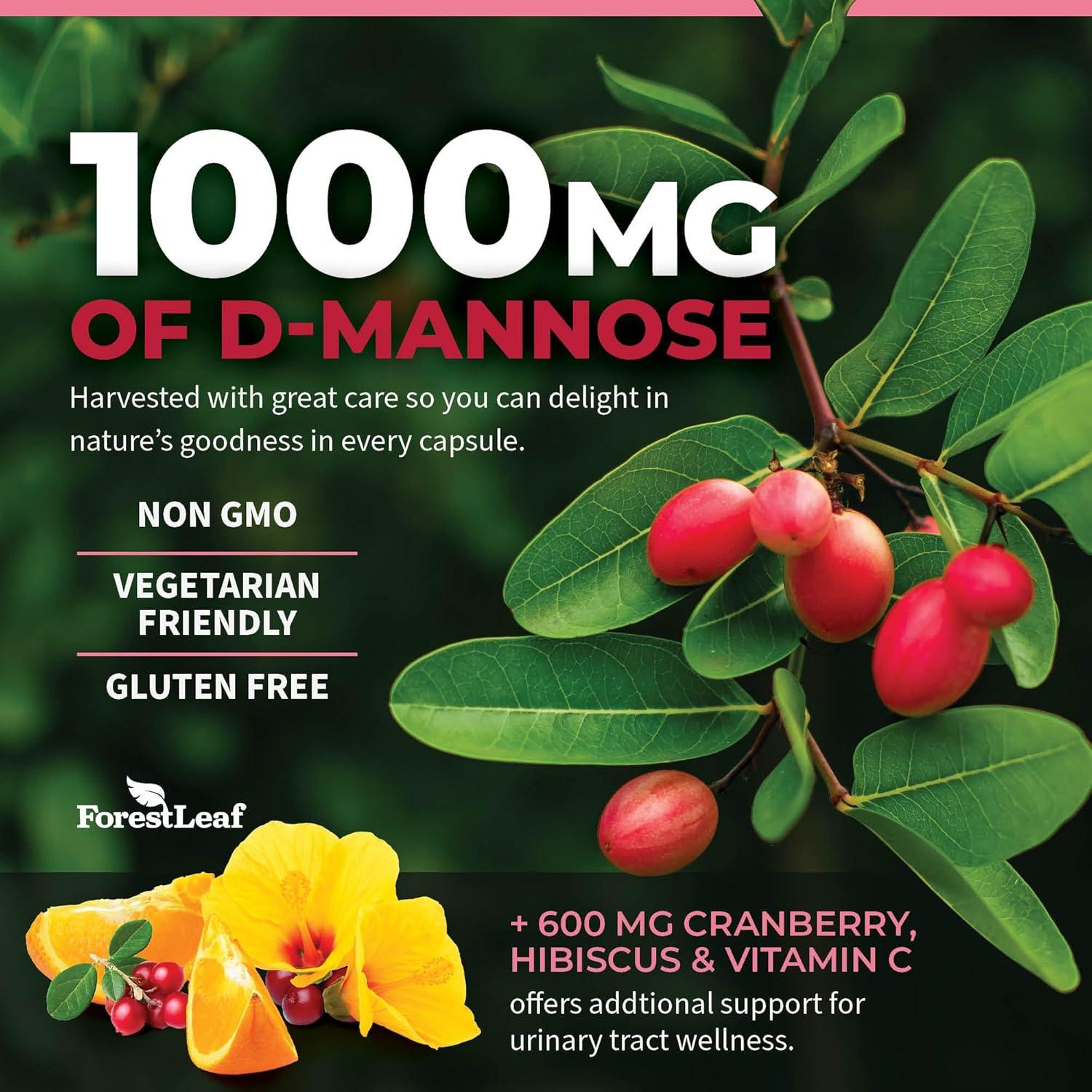 Cápsulas de D-Mannose 1000mg ForestLeaf - Salud Urinaria 120 Unidades