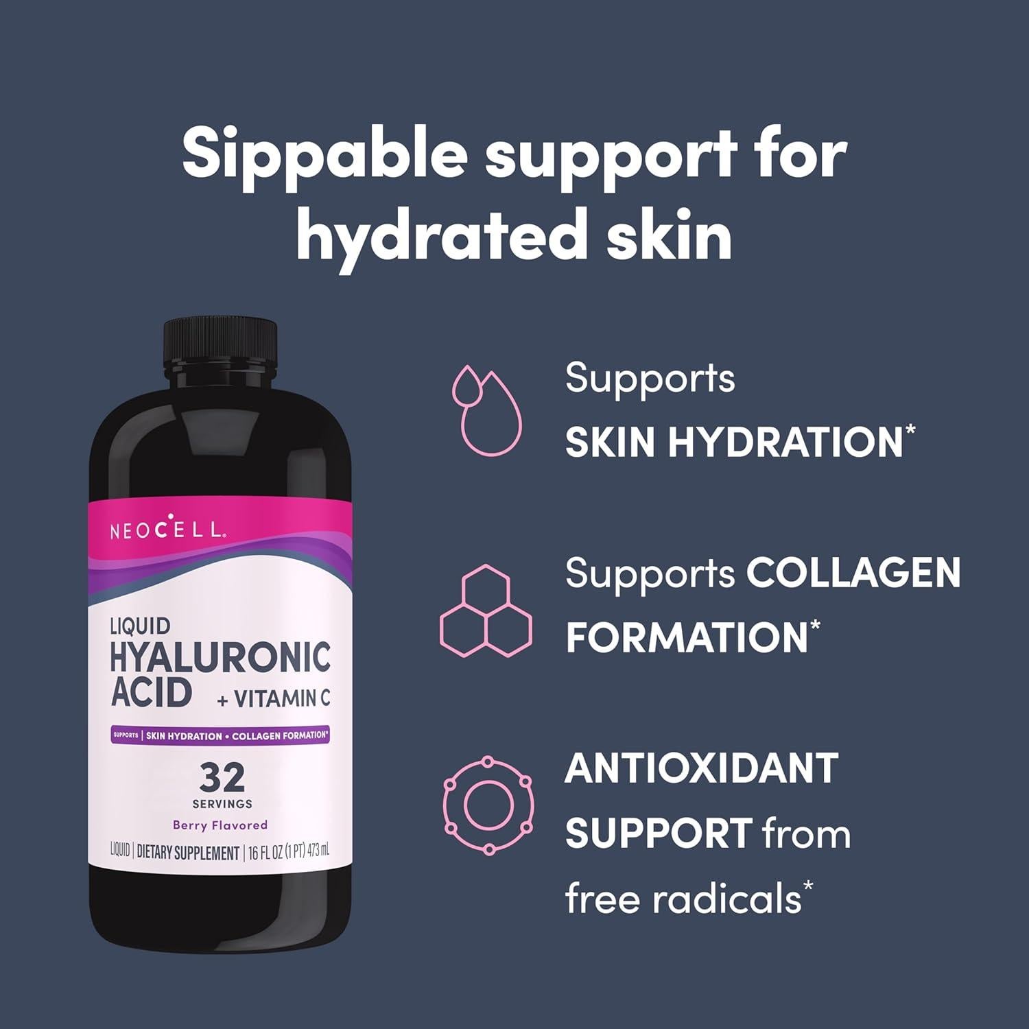 NeoCell Ácido Hialurónico Líquido 473 ml con Vitamina C y Baya