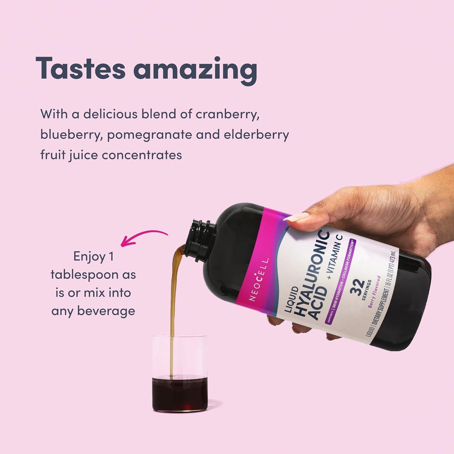 NeoCell Ácido Hialurónico Líquido 473 ml con Vitamina C y Baya