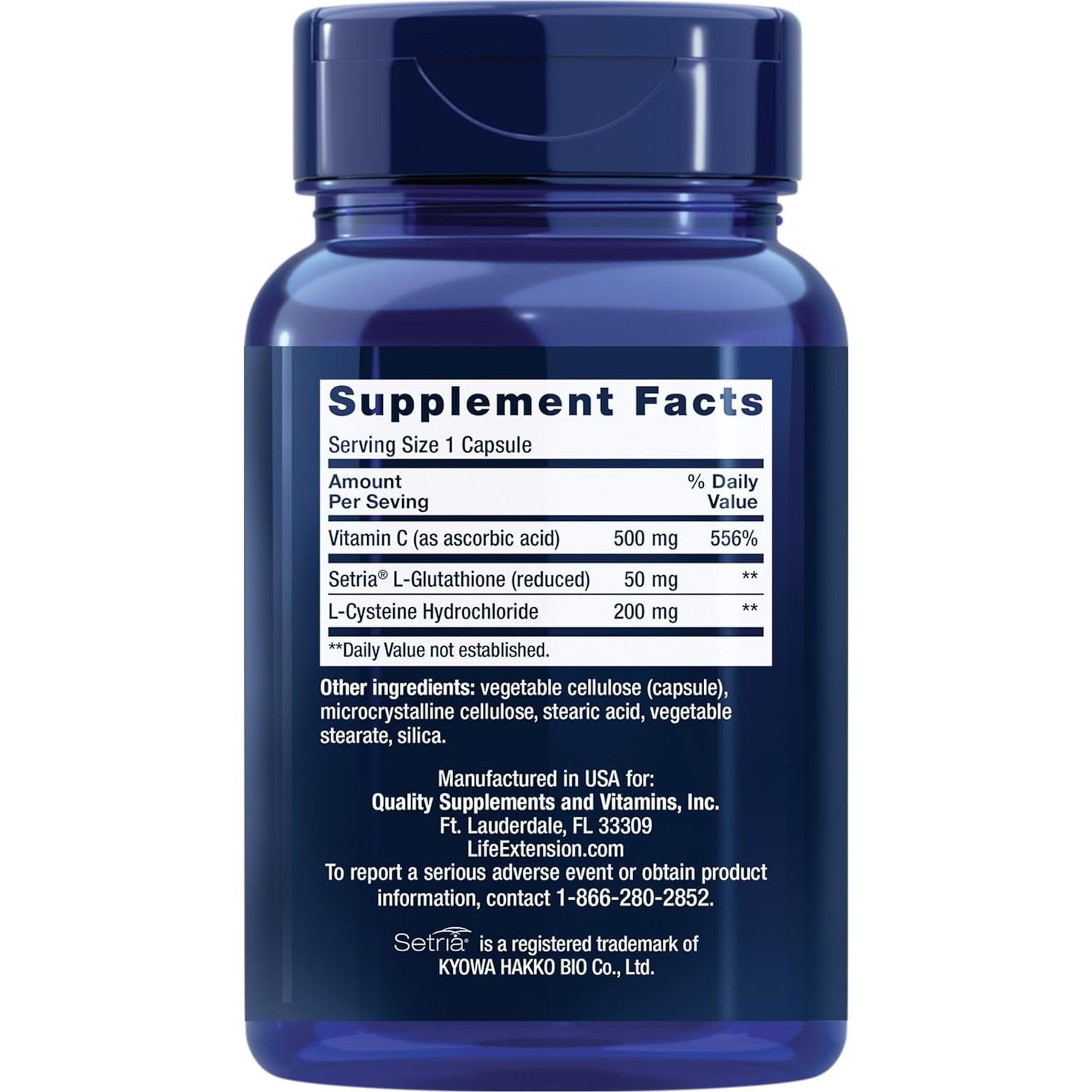 Suplemento de Glutati&oacute;n y Vitamina C Life Extension 100 c&aacute;psulas