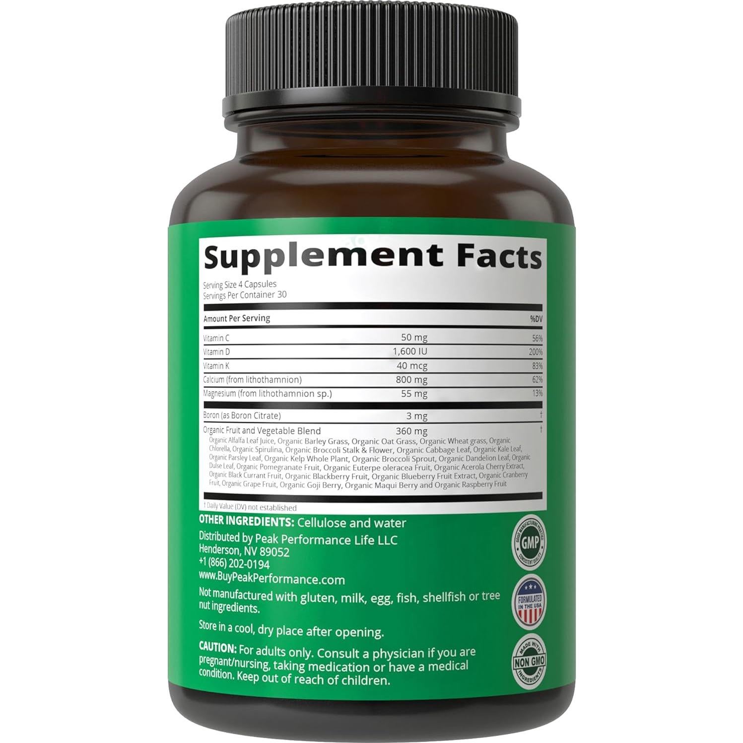 Suplemento Vegano de Calcio Peak Performance 120 Cápsulas