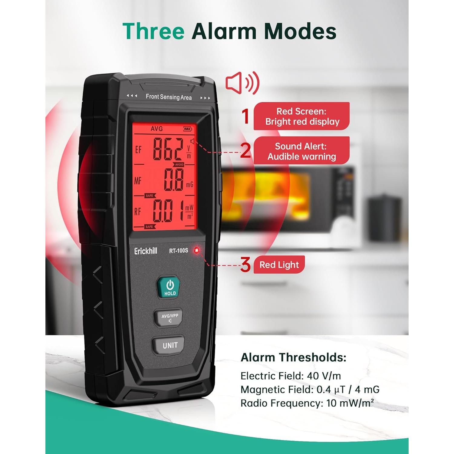 Detector EMF 3 en 1 ERICKHILL RT-100S Carga Tipo-C