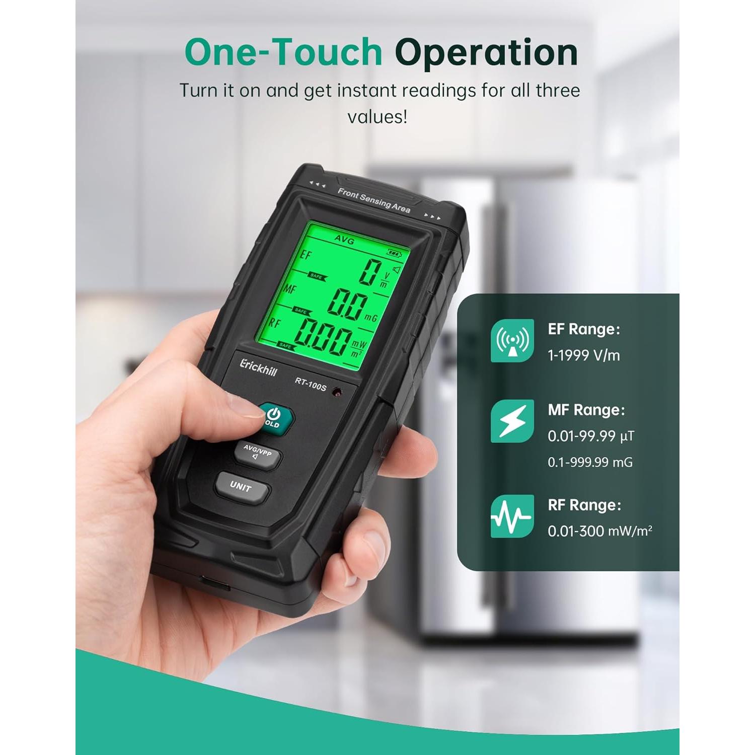 Detector EMF 3 en 1 ERICKHILL RT-100S Carga Tipo-C