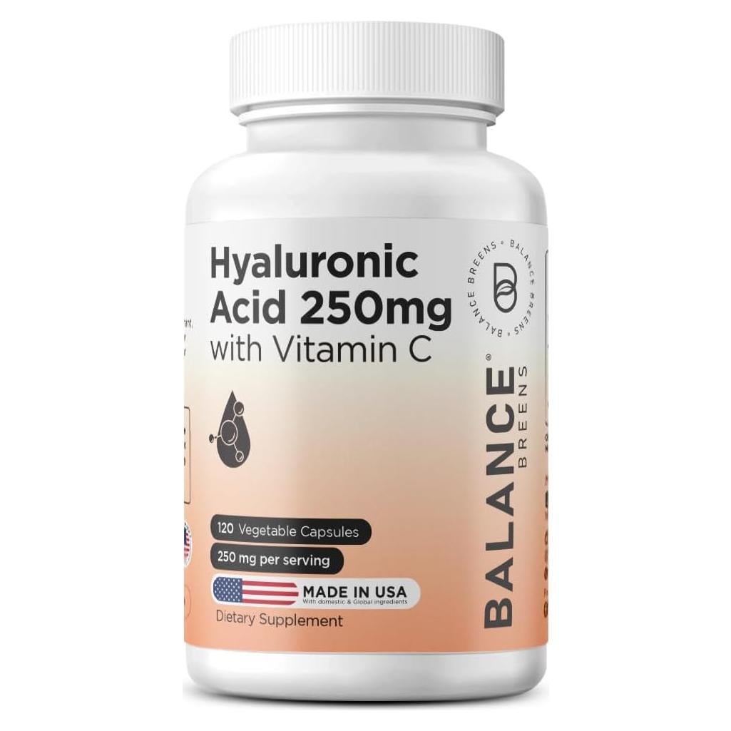 Suplemento de Ácido Hialurónico Puro 250mg + Vitamina C 50mg - 120 Cápsulas Veganas