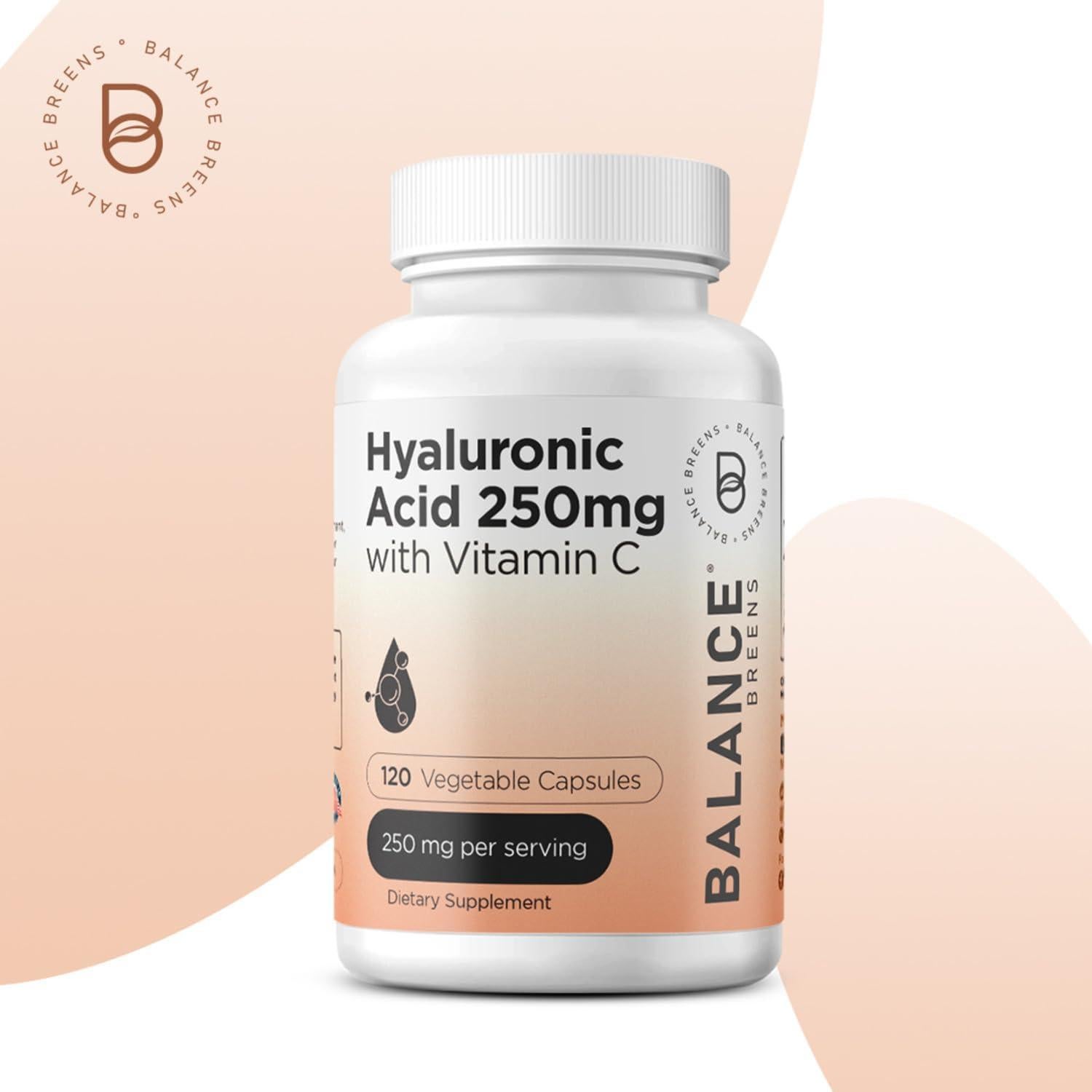 Suplemento de Ácido Hialurónico Puro 250mg + Vitamina C 50mg - 120 Cápsulas Veganas