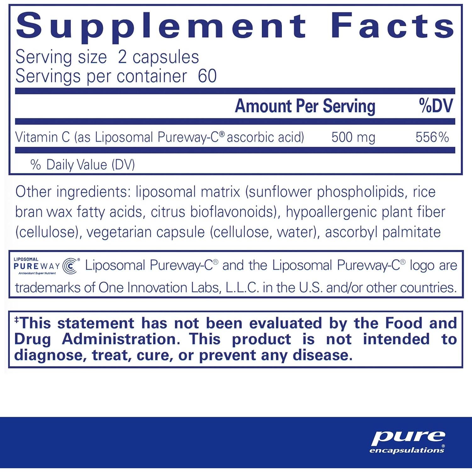 Vitamina C Liposomal Pure Encapsulations - 120 Cápsulas - Soporte Inmunológico