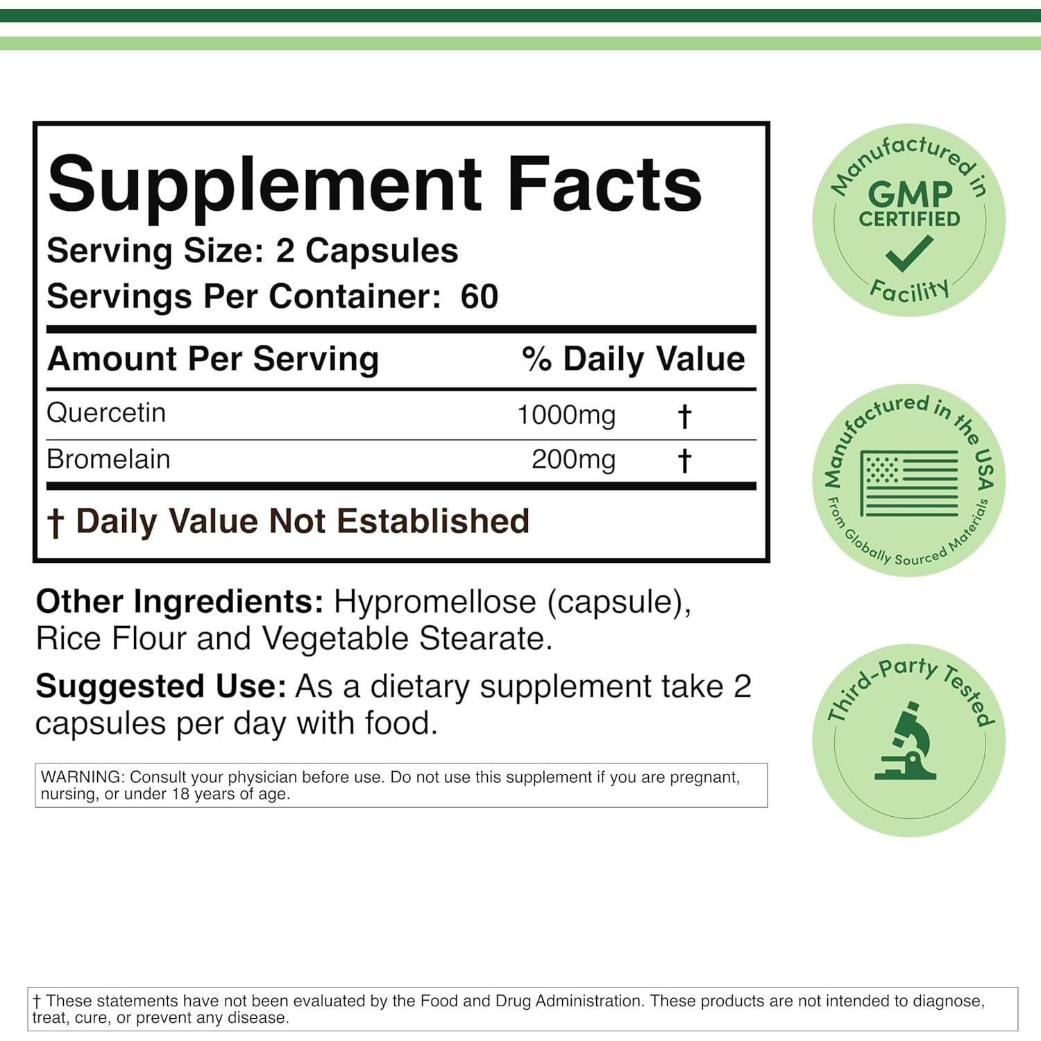 Quercetina con Bromelina 120 Cápsulas Double Wood 1200mg
