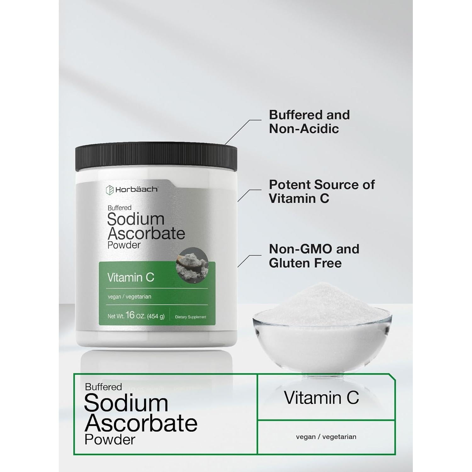 Polvo de Ascorbato de Sodio Horbaach | 453.6 g | Vitamina C Vegana