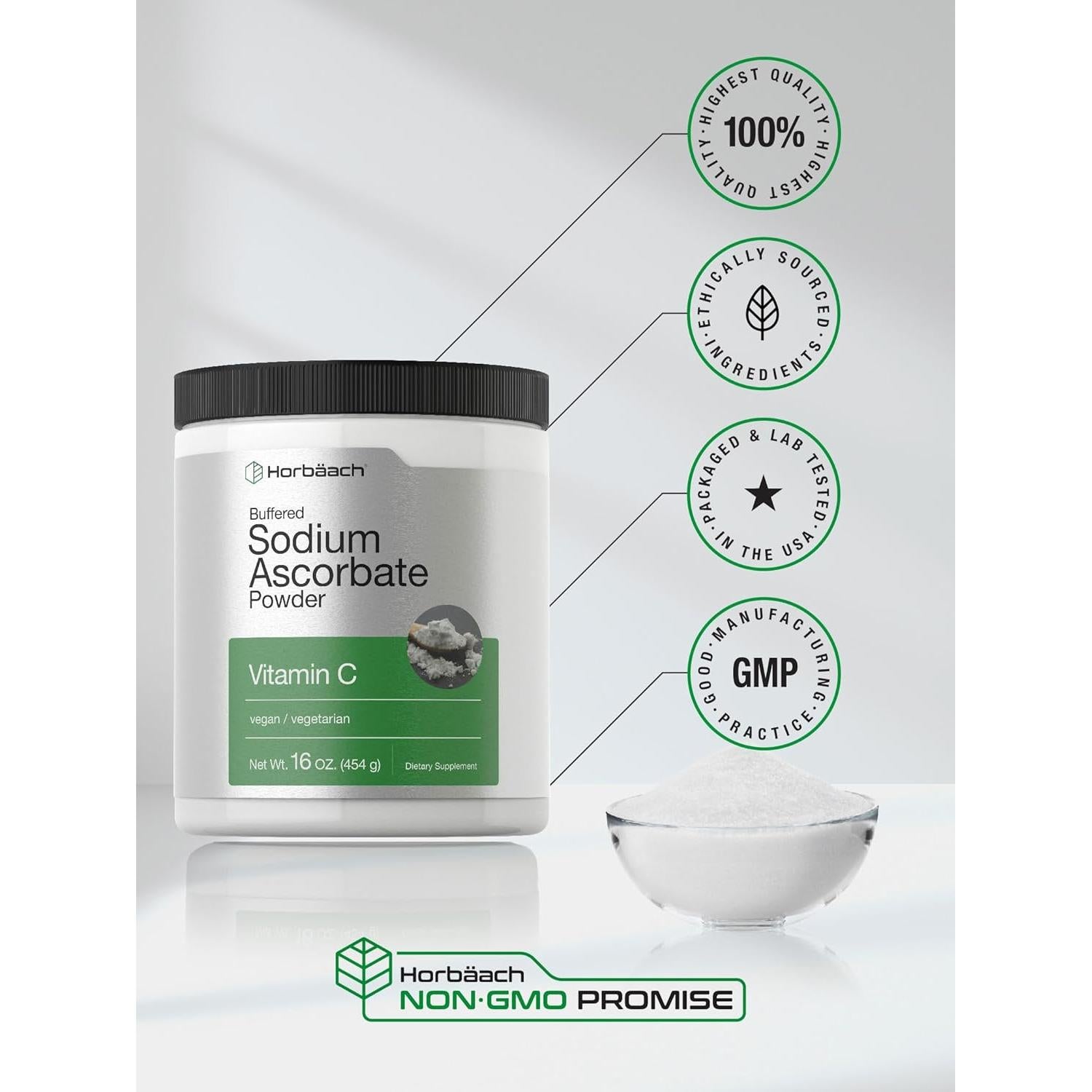 Polvo de Ascorbato de Sodio Horbaach | 453.6 g | Vitamina C Vegana