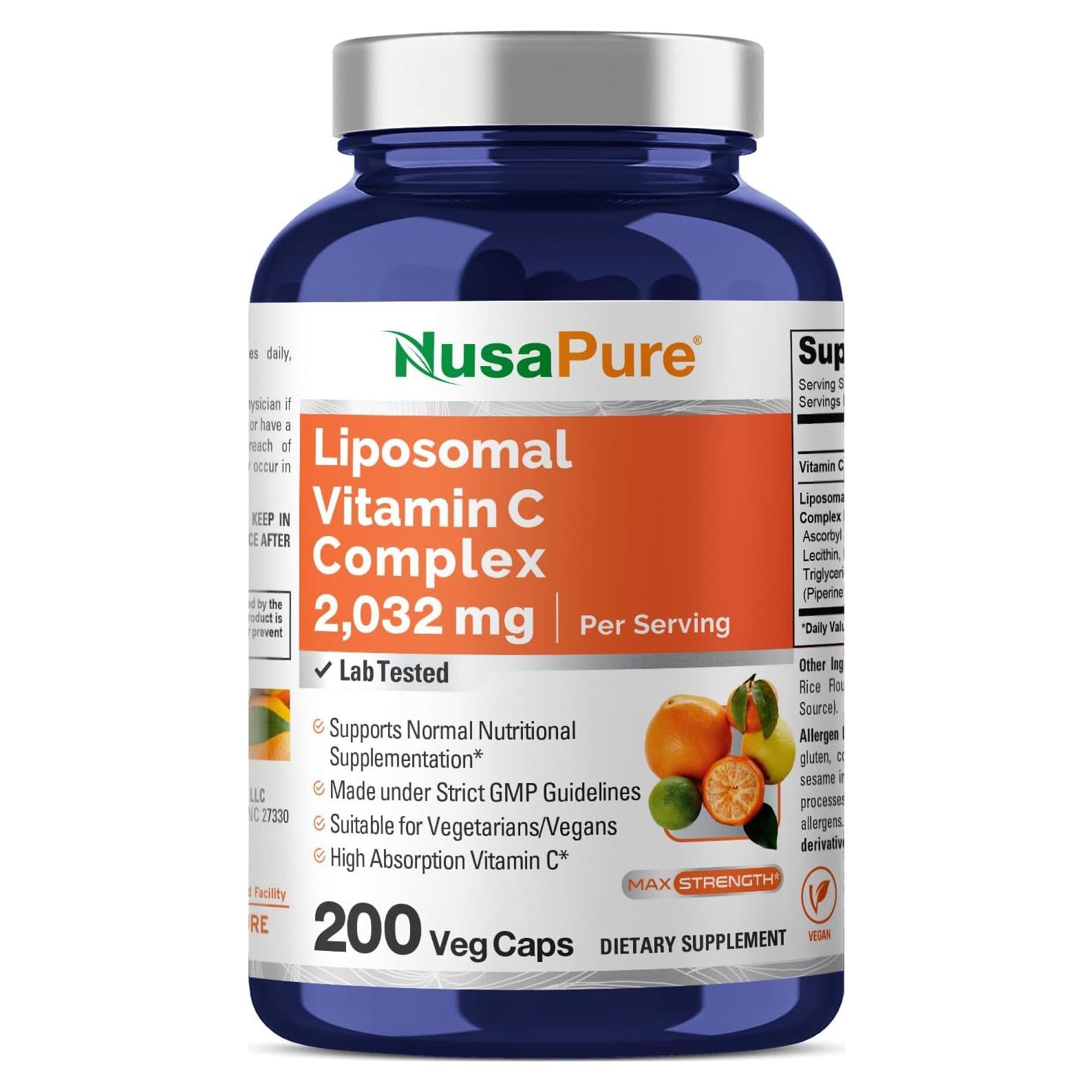 Suplemento Vitamina C Liposomal NusaPure 2032mg 200 Cápsulas Veganas