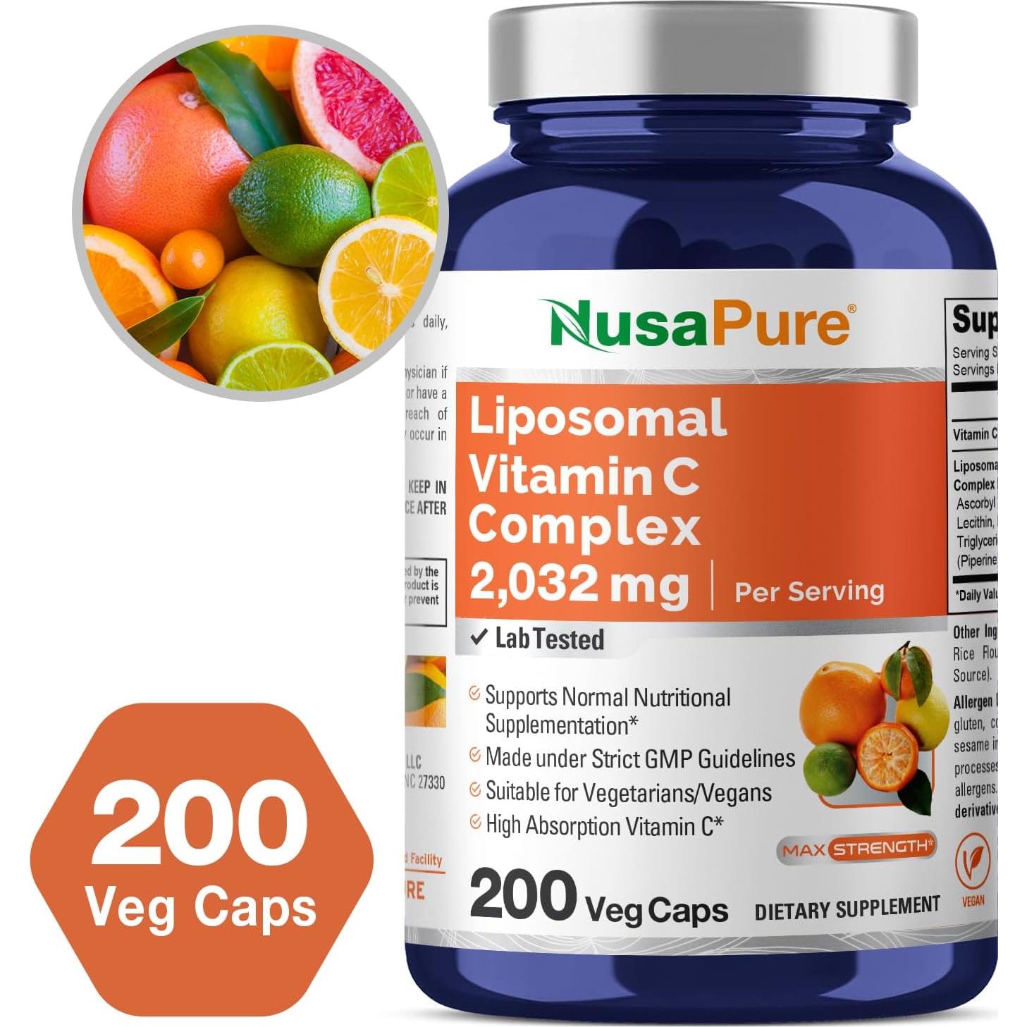 Suplemento Vitamina C Liposomal NusaPure 2032mg 200 Cápsulas Veganas
