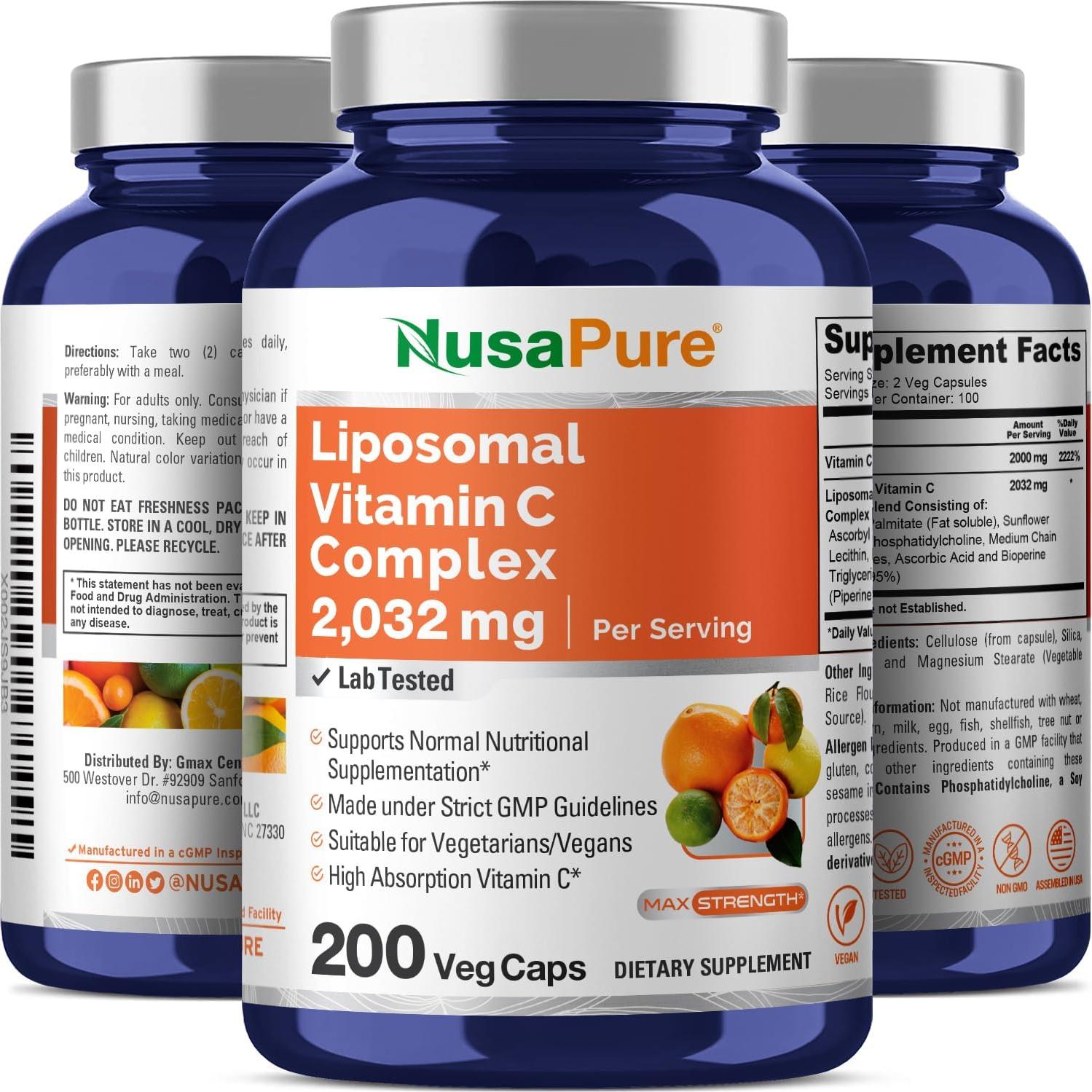 Suplemento Vitamina C Liposomal NusaPure 2032mg 200 Cápsulas Veganas