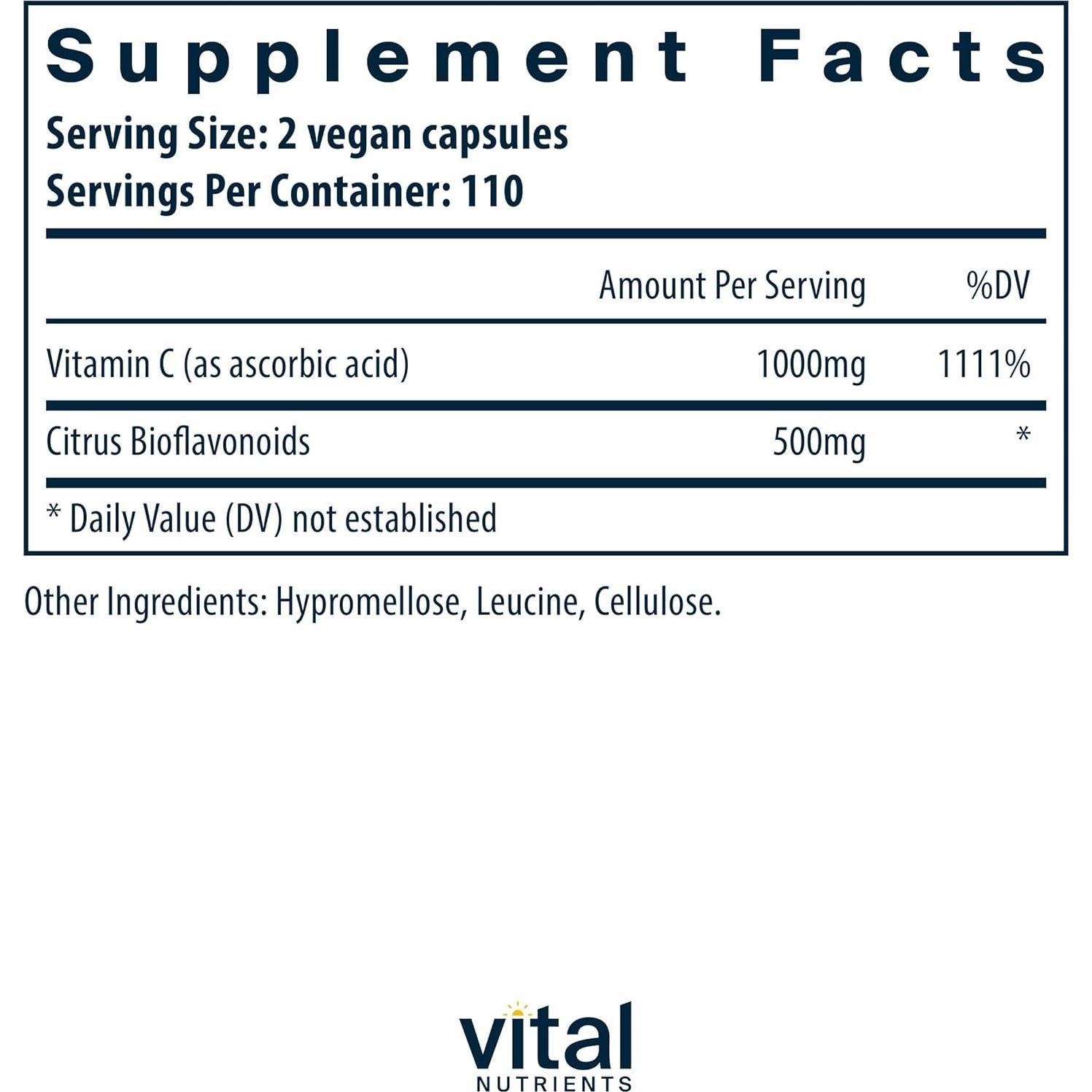 Suplemento Vegano Vitamina C 1000mg + Bioflavonoides 500mg