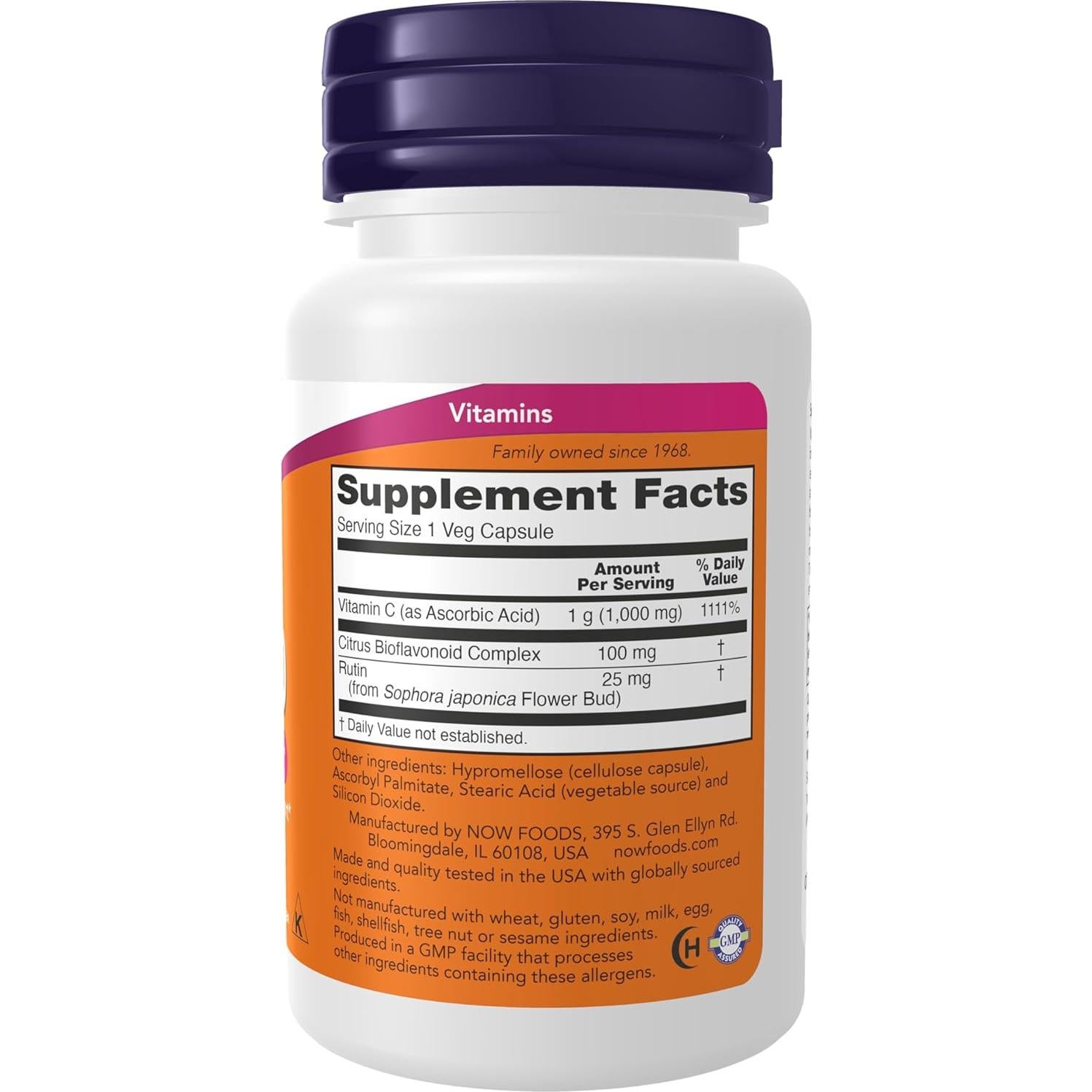 Vitamina C 1000mg NOW Foods con Rosa Mosqueta y Bioflavonoides - 30 Cápsulas Veganas