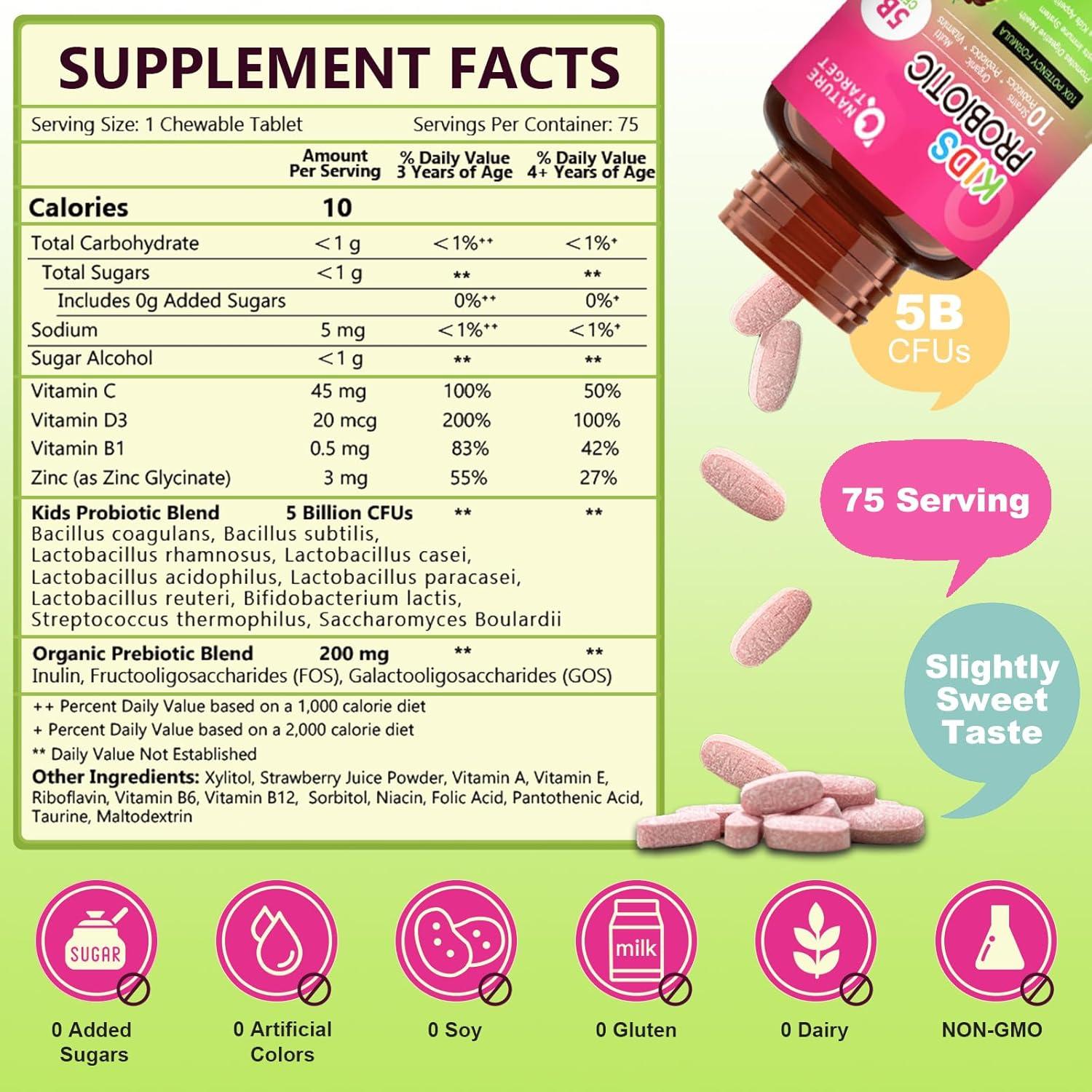 Probioticos Masticables para Niños Nature Target 75 Porciones