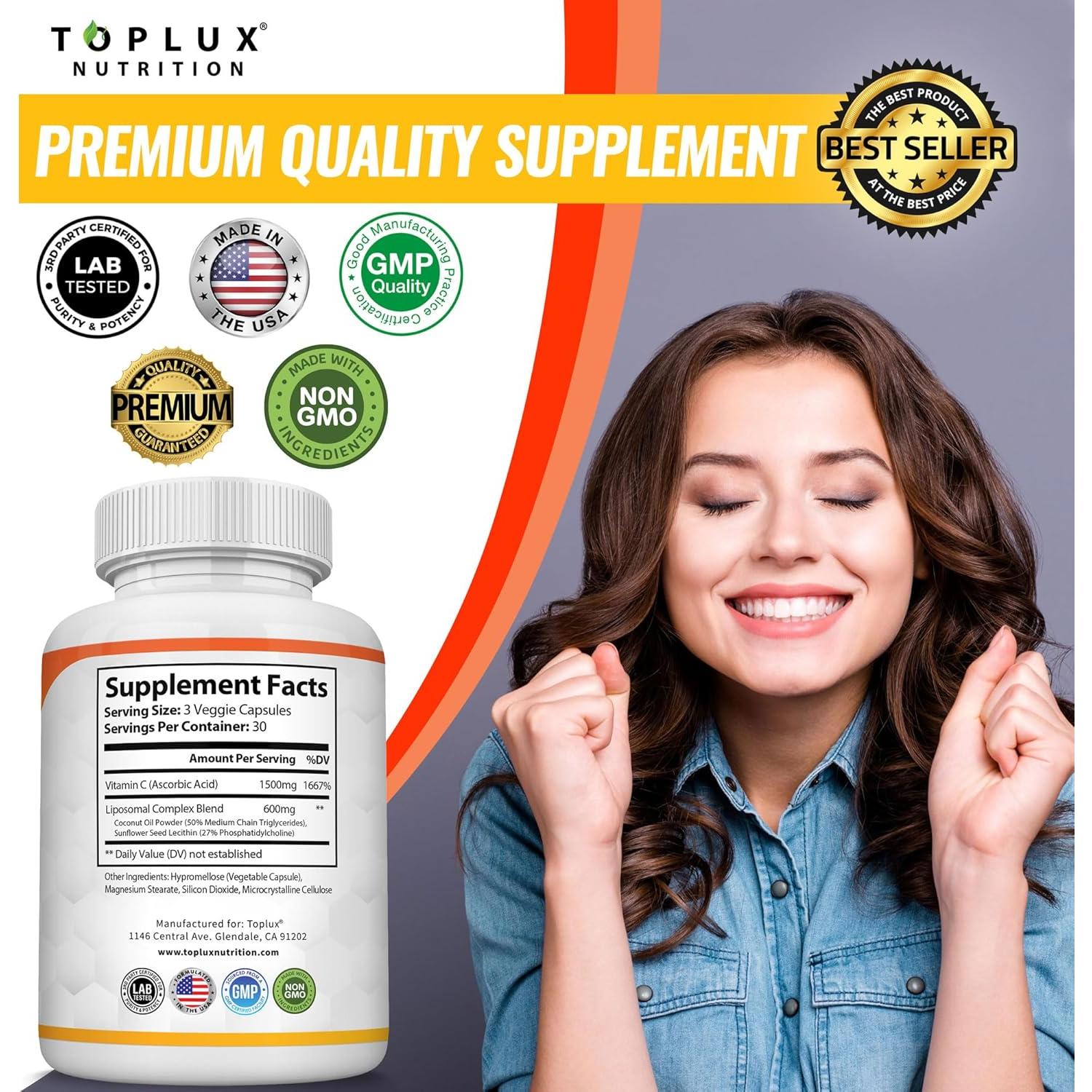 Vitamina C Liposomal 2100mg Toplux - Alta Absorción Vegana