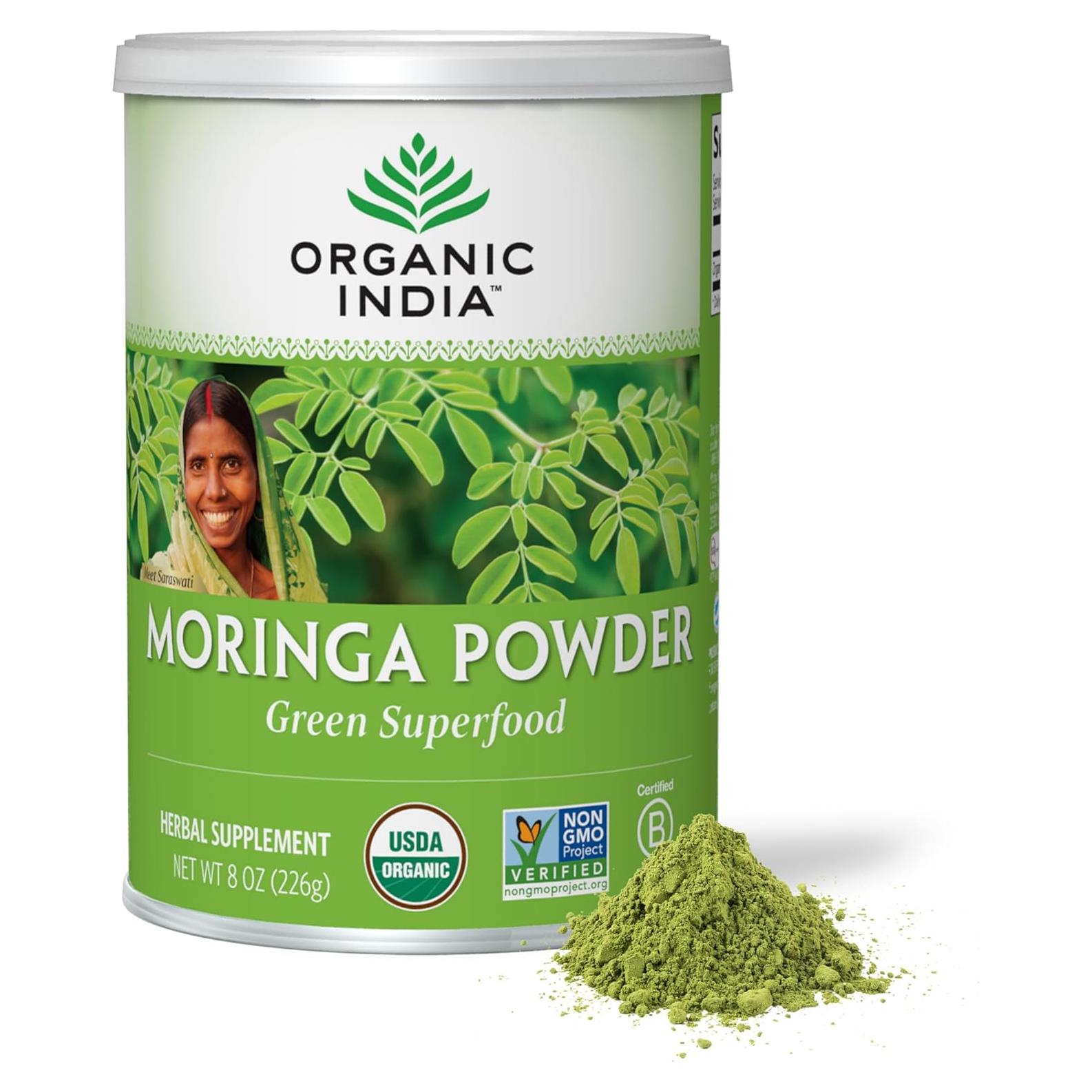 Polvo de Moringa Organic India 226.8 g - Superalimento Vegano