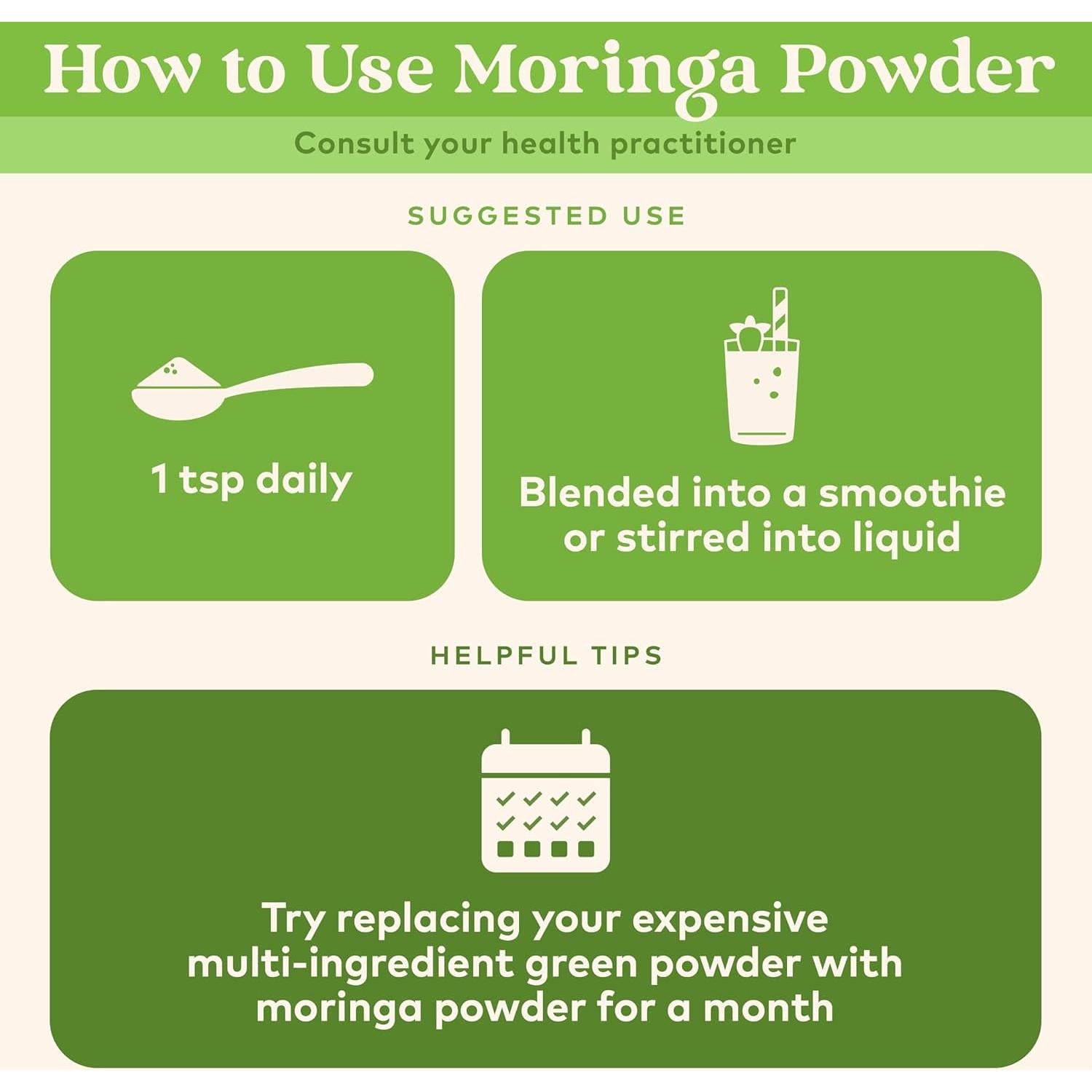 Polvo de Moringa Organic India 226.8 g - Superalimento Vegano