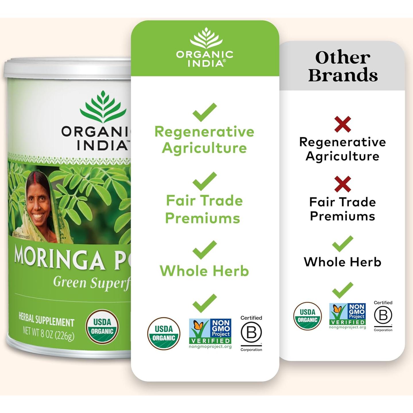 Polvo de Moringa Organic India 226.8 g - Superalimento Vegano