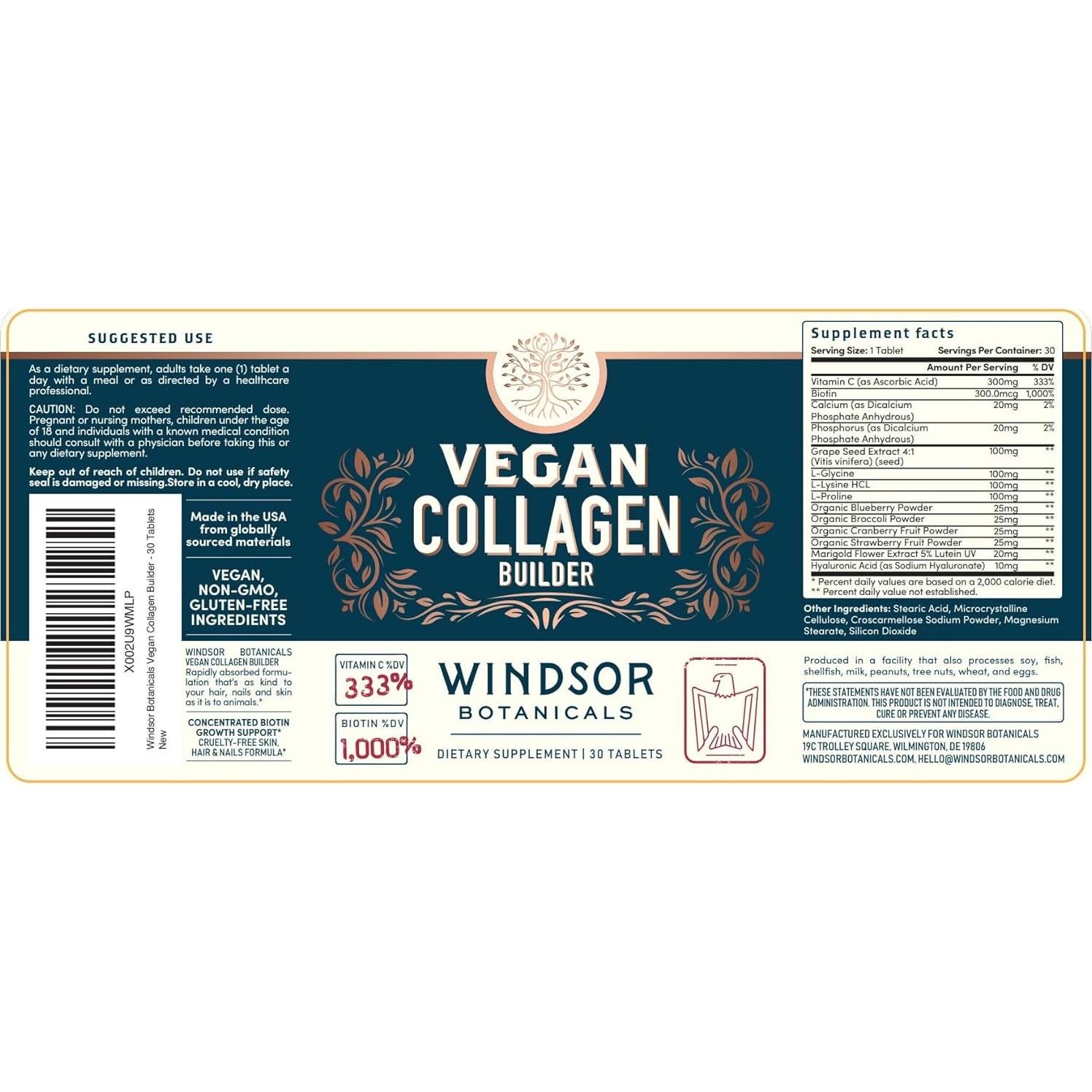 Colágeno Vegano Windsor Botanicals - 60 Tabletas Vegetarianas