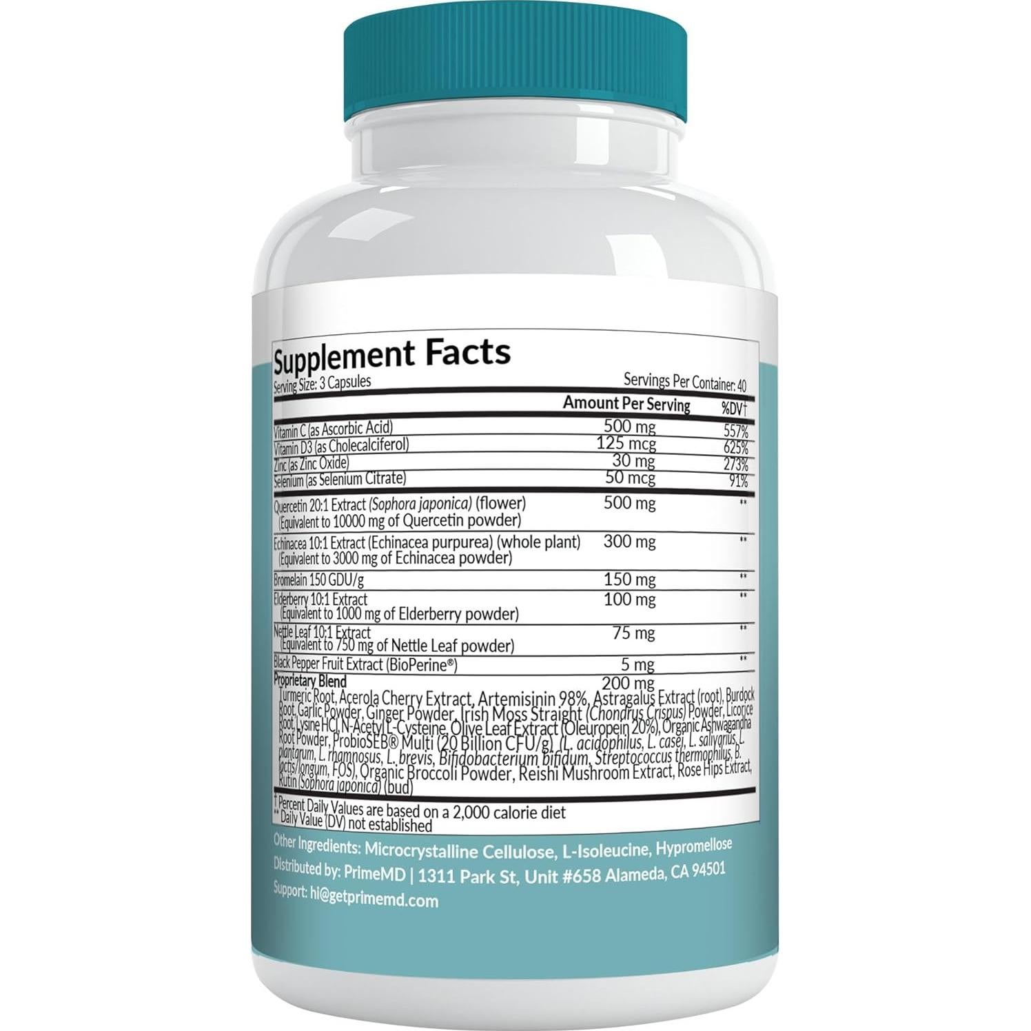 Suplemento Quercetina 28-en-1 PrimeMD con Bromelina 120 Cápsulas