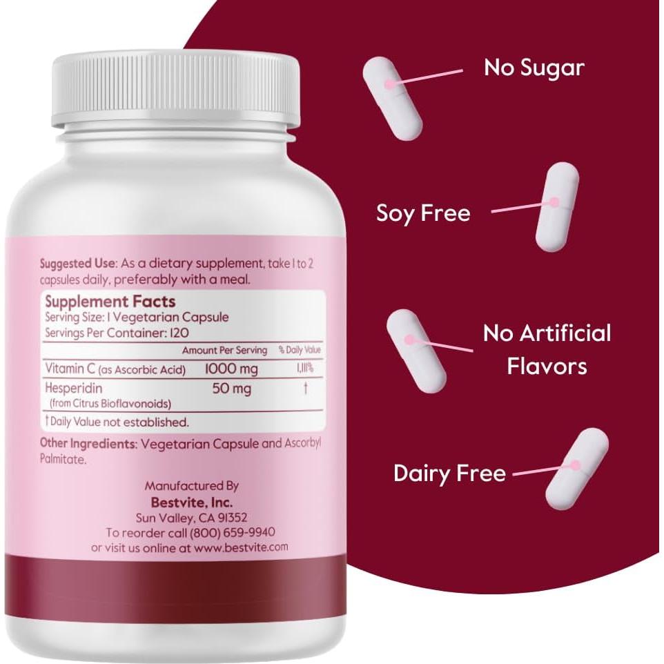 Vitamina C 1000mg Bestvite 120 Cápsulas Vegetarianas Vegano