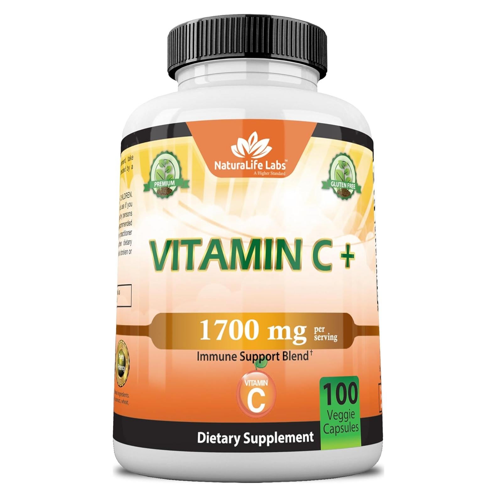 Vitamina C 1700 mg NaturaLife Labs con D3 y Zinc - 100 Cápsulas Veganas