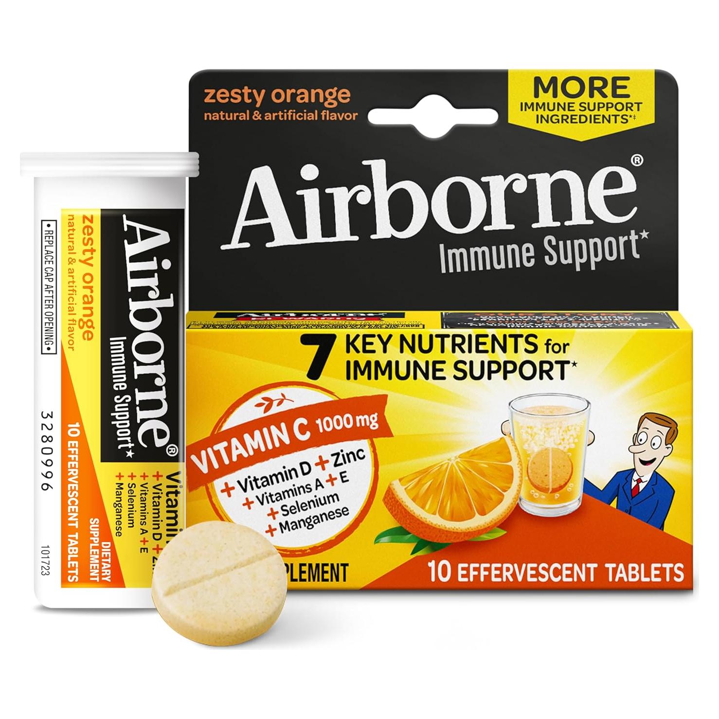 Tabletas Efervescentes Airborne Naranja 1000mg Vitamina C 10u