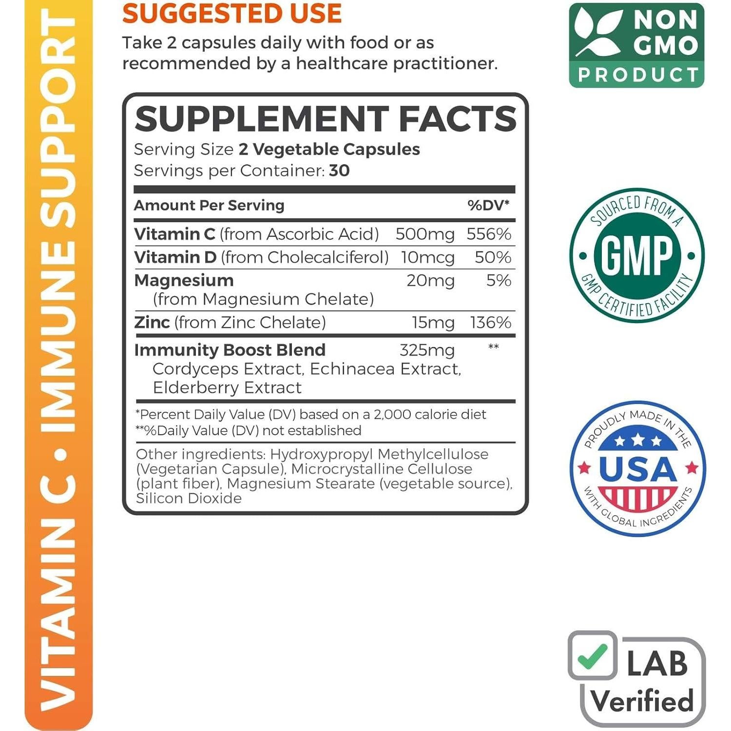 Suplemento Inmunológico Healths Harmony 60 Cápsulas Vitamina C Zinc