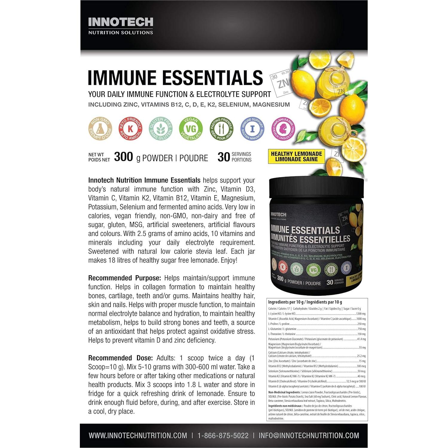 Innotech Esenciales Inmunes 300g Sabor Limón - Soporte Inmunológico
