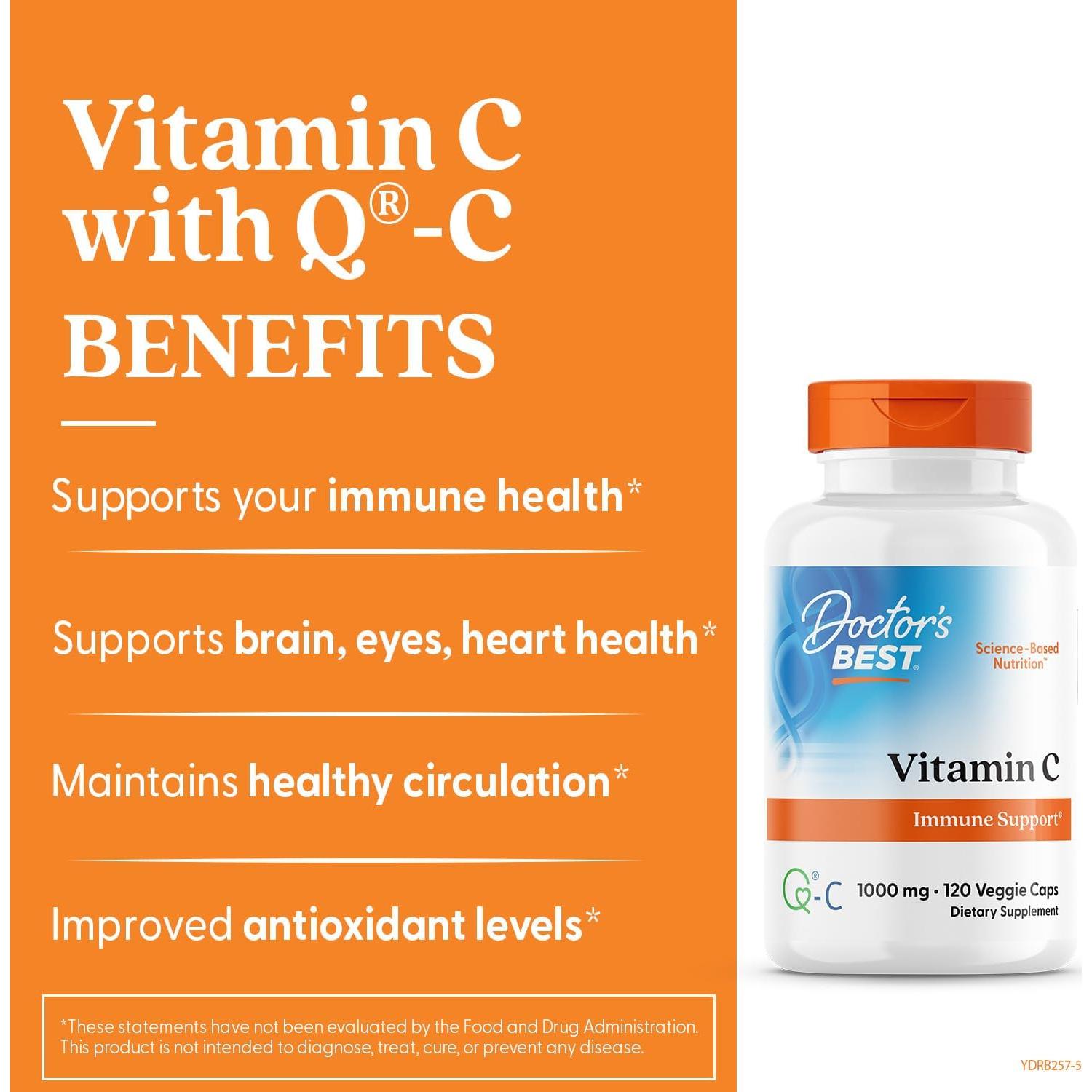 Vitamina C 1000mg Doctor's Best con Q-C - 120 Cápsulas Veganas