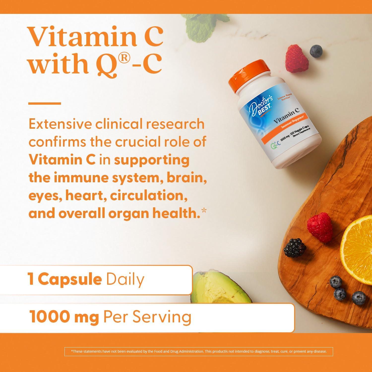 Vitamina C 1000mg Doctor's Best con Q-C - 120 Cápsulas Veganas