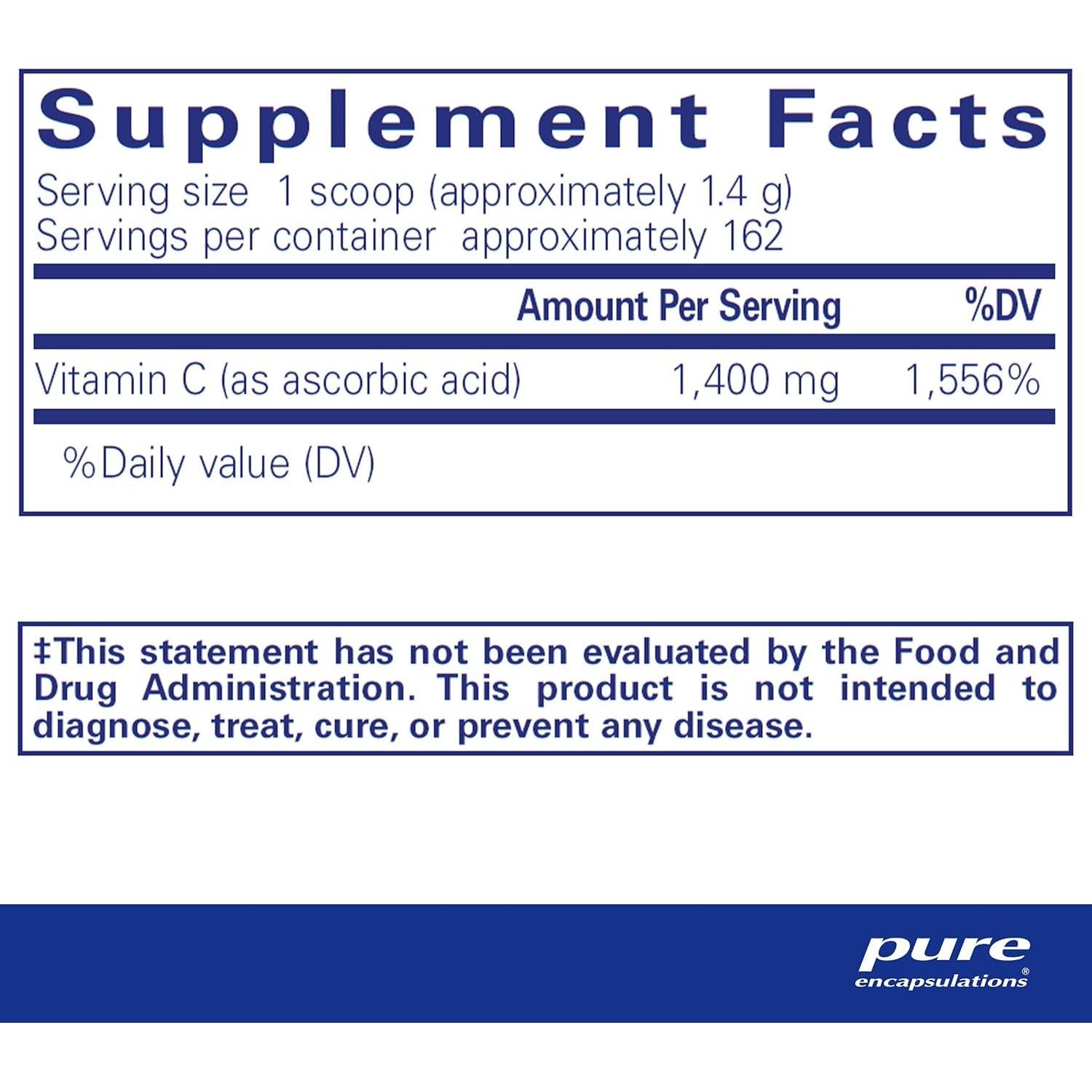 Polvo de Ácido Ascórbico Pure Encapsulations 226.8g - Vitamina C