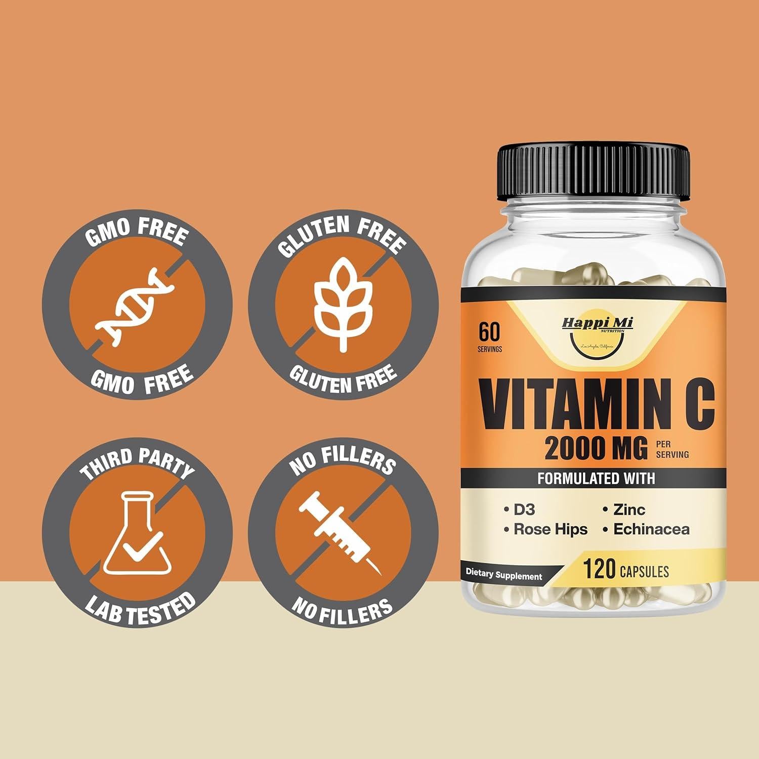 Vitamina C 2000mg + Zinc 40mg + D3 125mcg - Happi Mi Nutrition