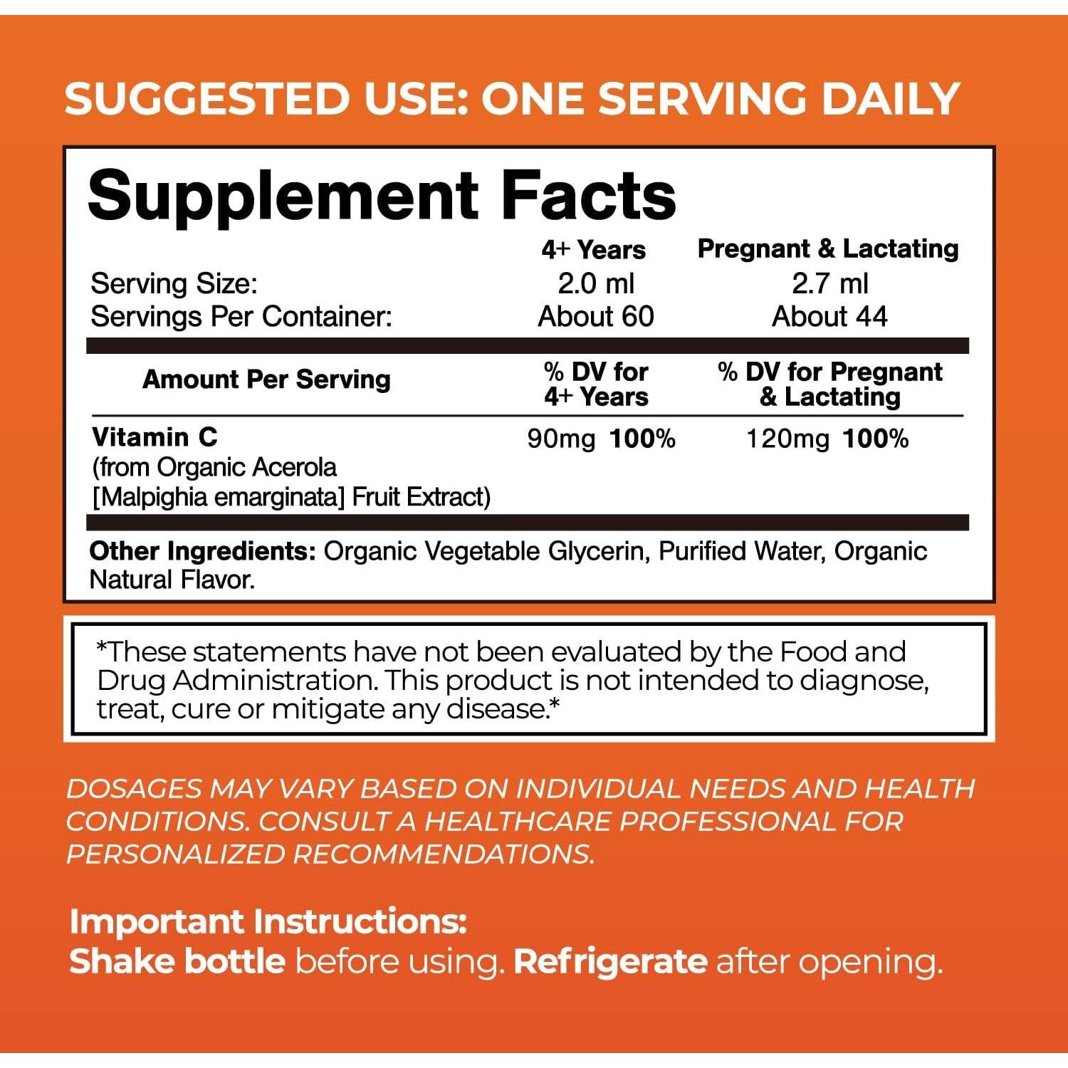 Gotas Líquidas de Vitamina C Orgánica Tropical Oasis 121.9 ml