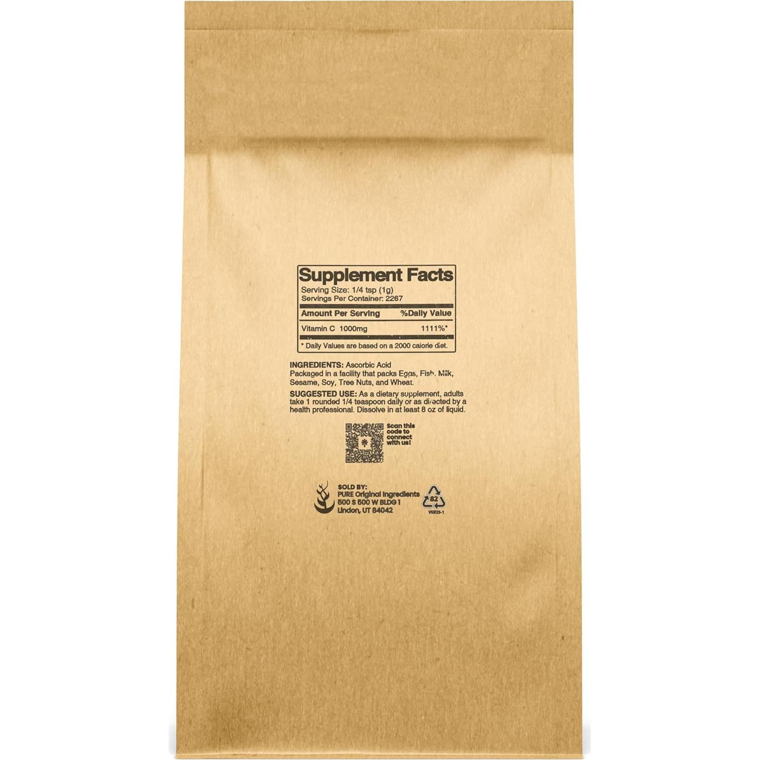 Polvo de Vitamina C Pura 2268g - Ingredientes Orgánicos Puros