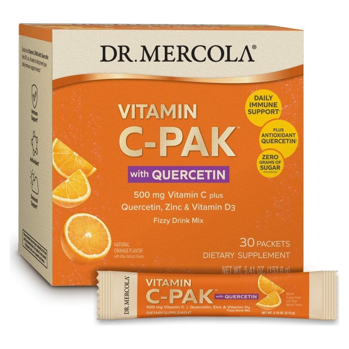 Dr. Mercola Vitamina C-PAK con Quercetina - Bebida Efervescente 30 Paquetes