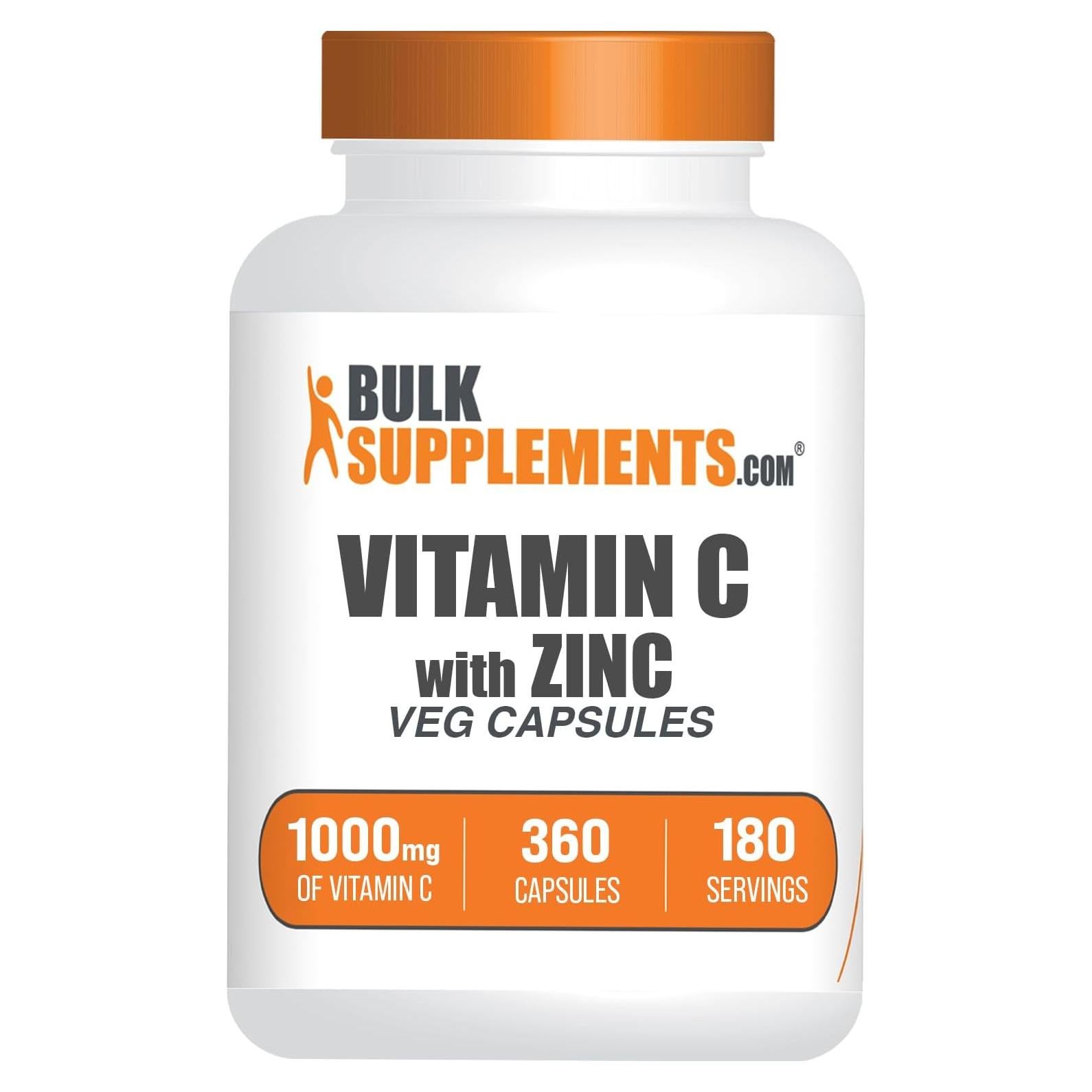 Cápsulas de Vitamina C 1000mg con Zinc 15mg BulkSupplements - 360 Unidades