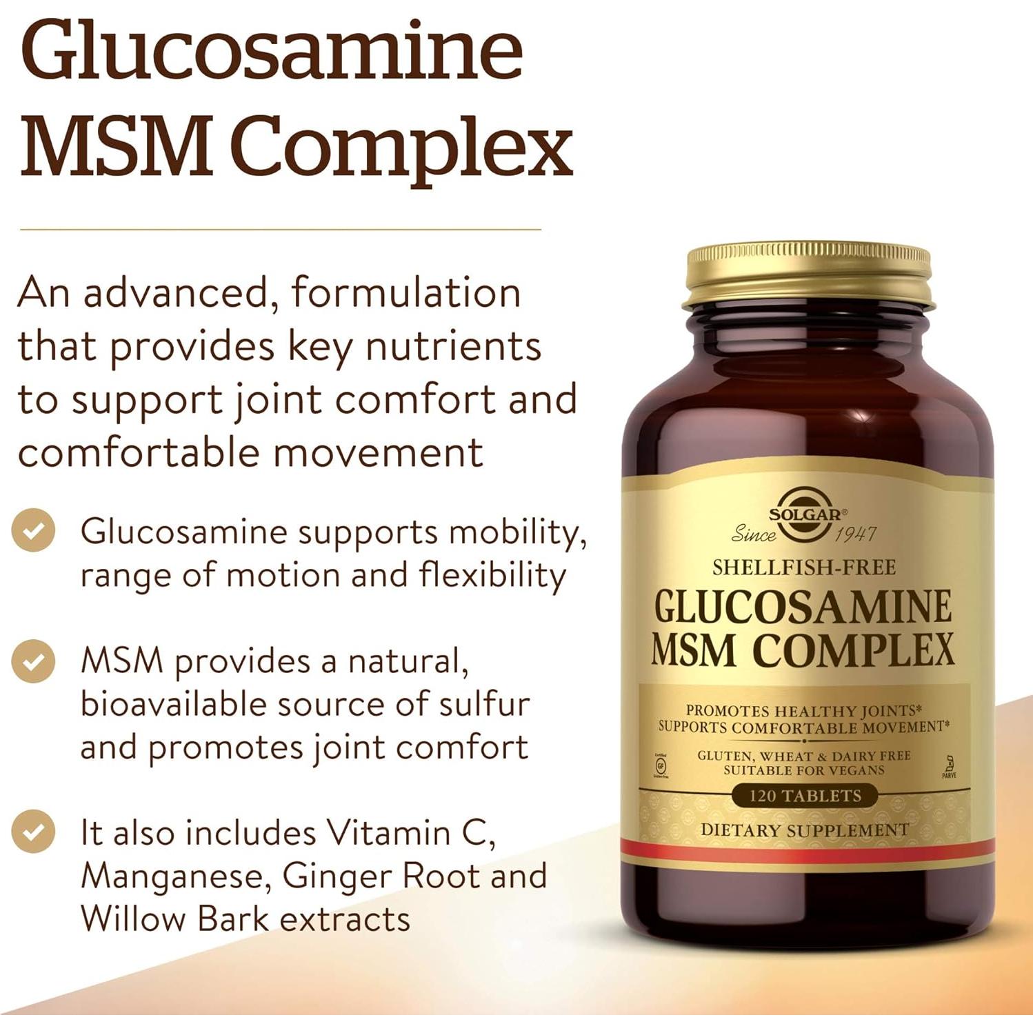 Solgar Complejo de Glucosamina MSM 120 Tabletas - Salud Articular