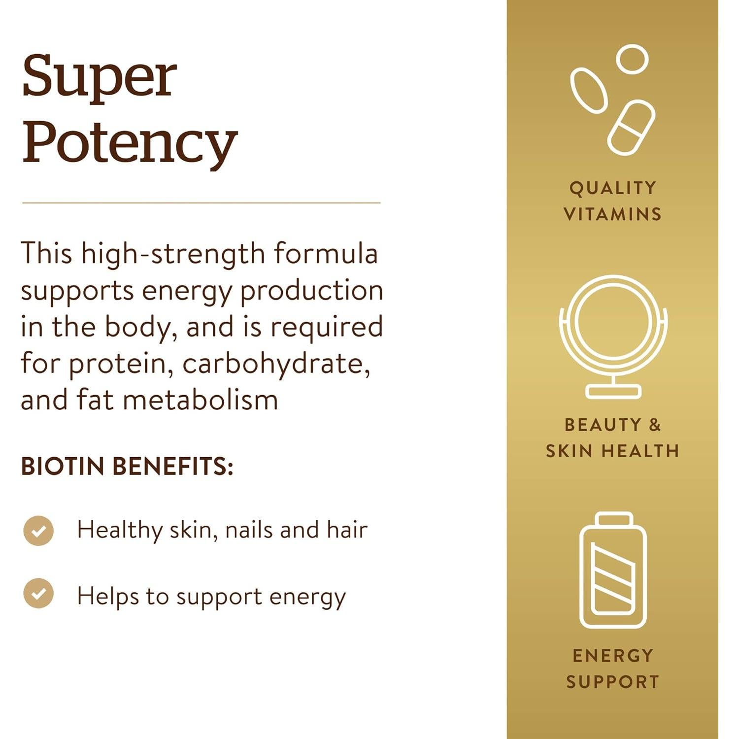 Biotina Solgar 5000 mcg - Suplemento para Cabello y Piel - 100 Porciones