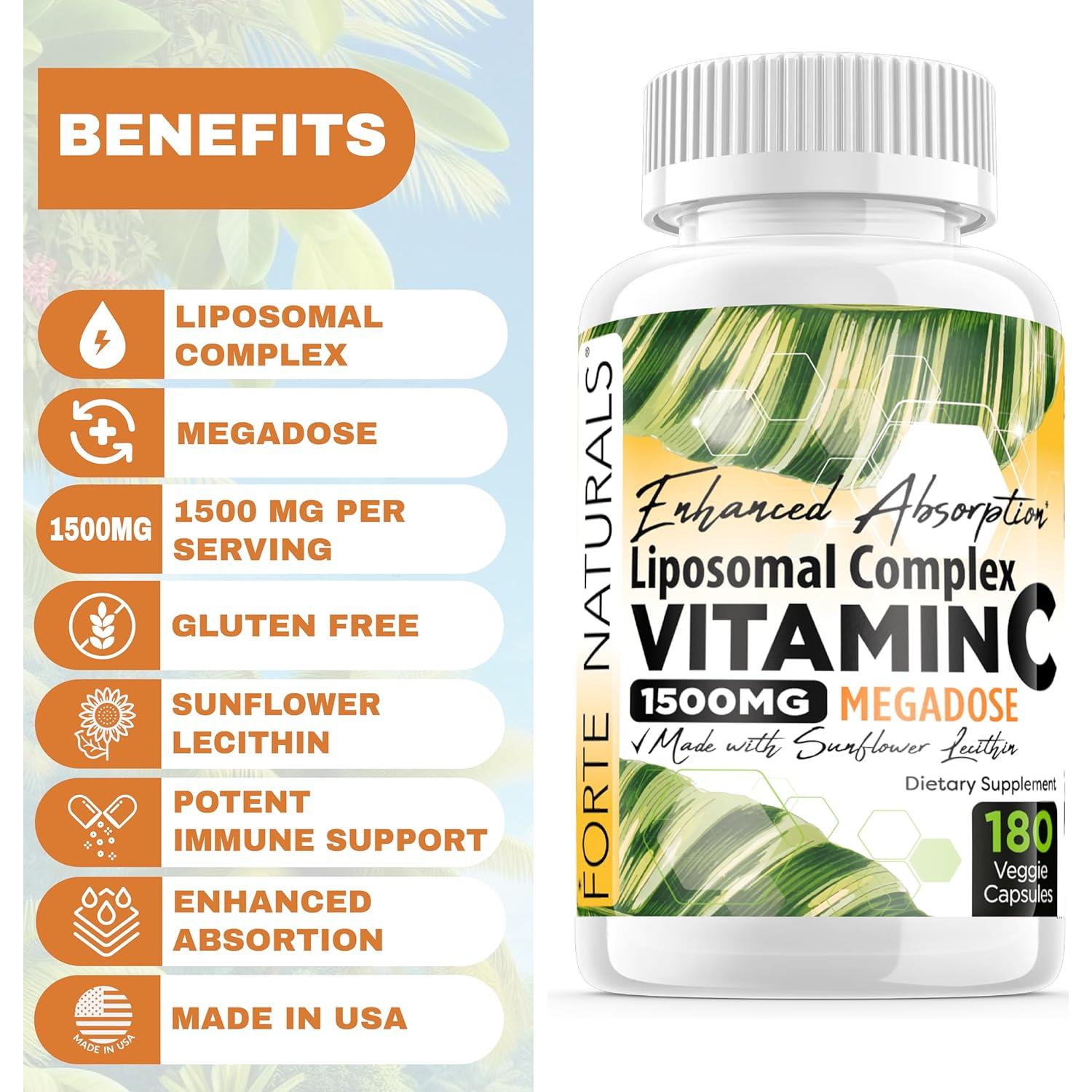 Suplemento Vitamina C Liposomal 1500mg Forte Naturals 180 Cápsulas