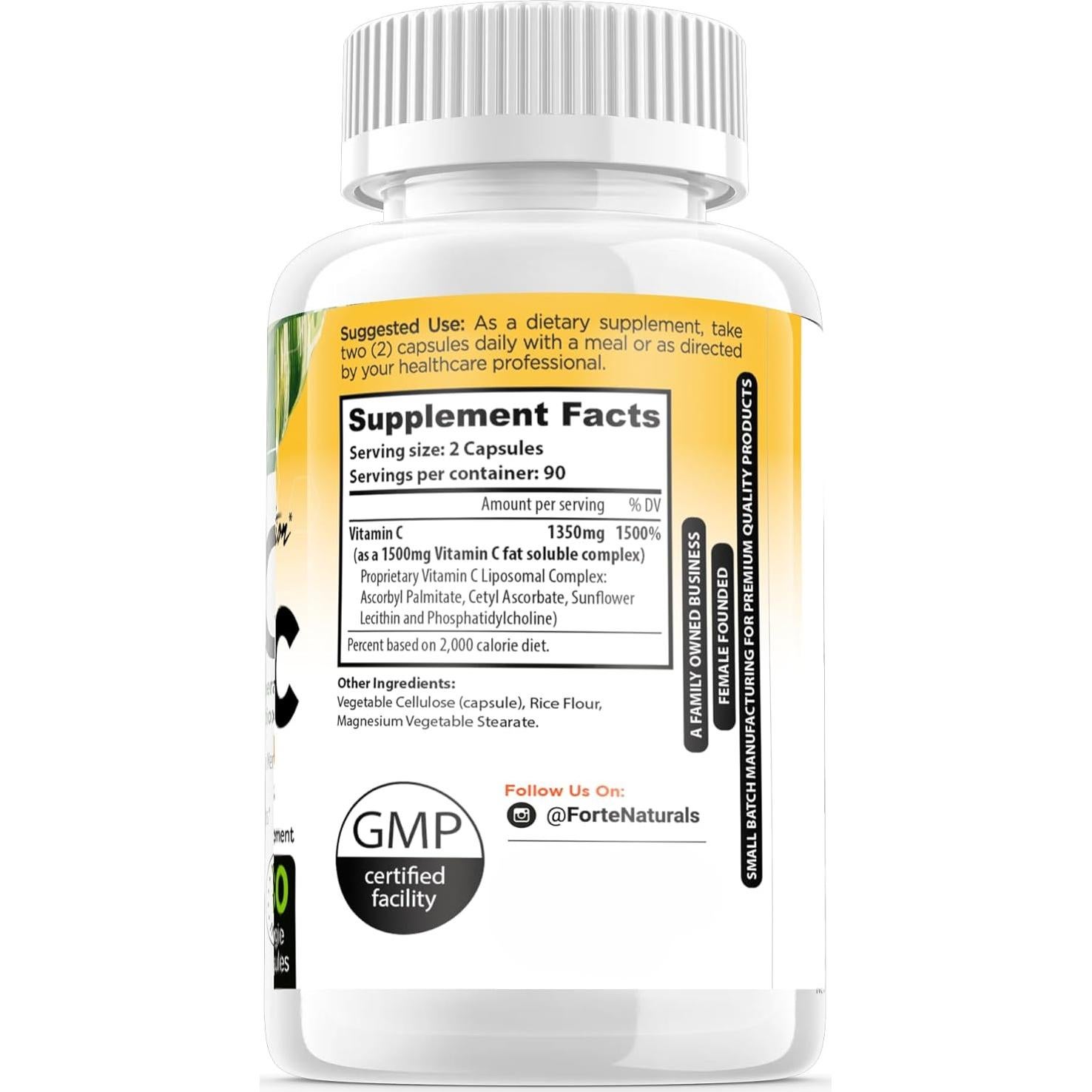 Suplemento Vitamina C Liposomal 1500mg Forte Naturals 180 Cápsulas