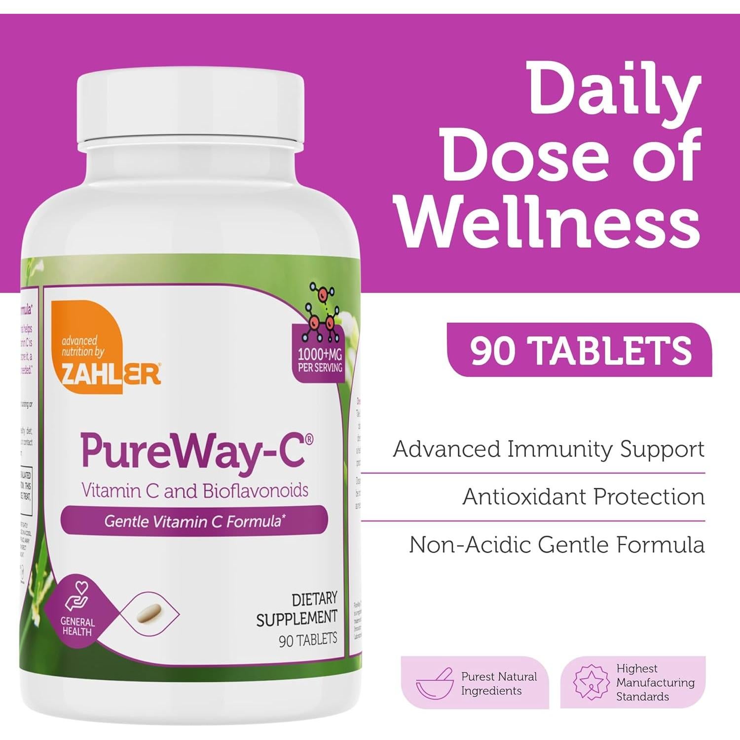 Tabletas de Vitamina C Zahler 1000mg con Bioflavonoides - 90 Unidades